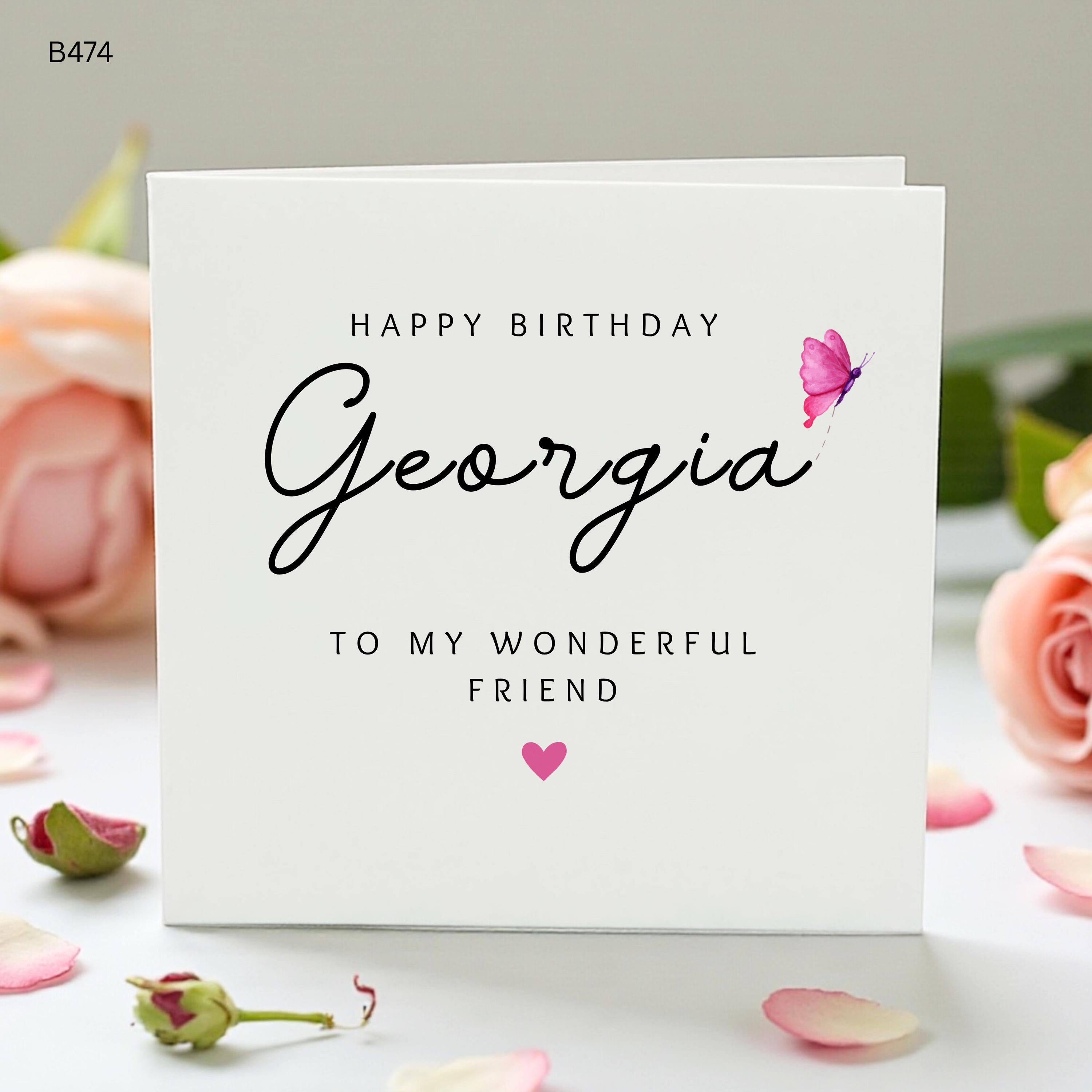 Personalised Friend Birthday Card, Custom Name Birthday Card for Her, Butterfly Heart Card, Wonderful Friend Birthday Gift