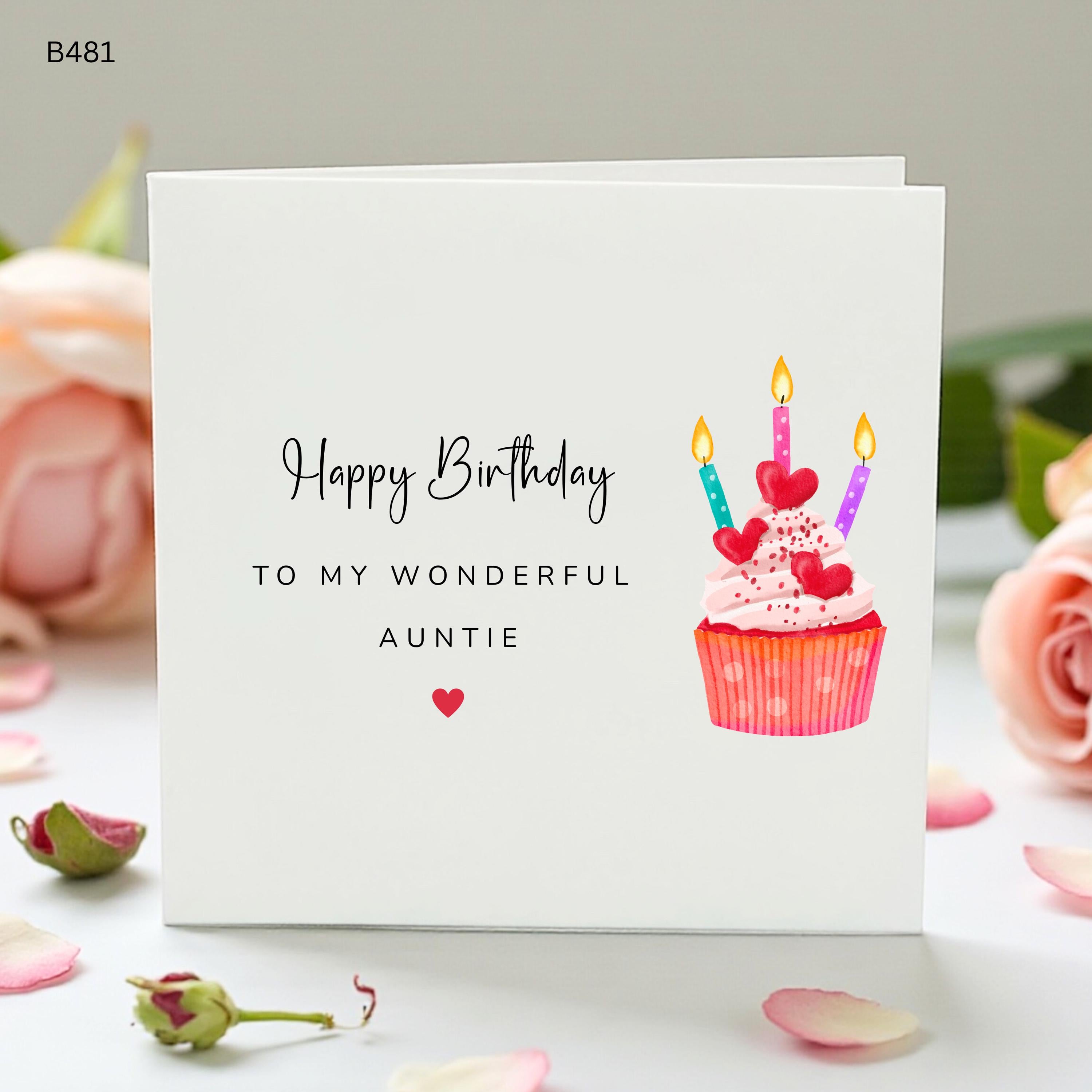 Personalised Auntie Birthday Card, Wonderful Auntie Card, Cute Cupcake Heart Card, Birthday Gift For Aunt From Niece Nephew