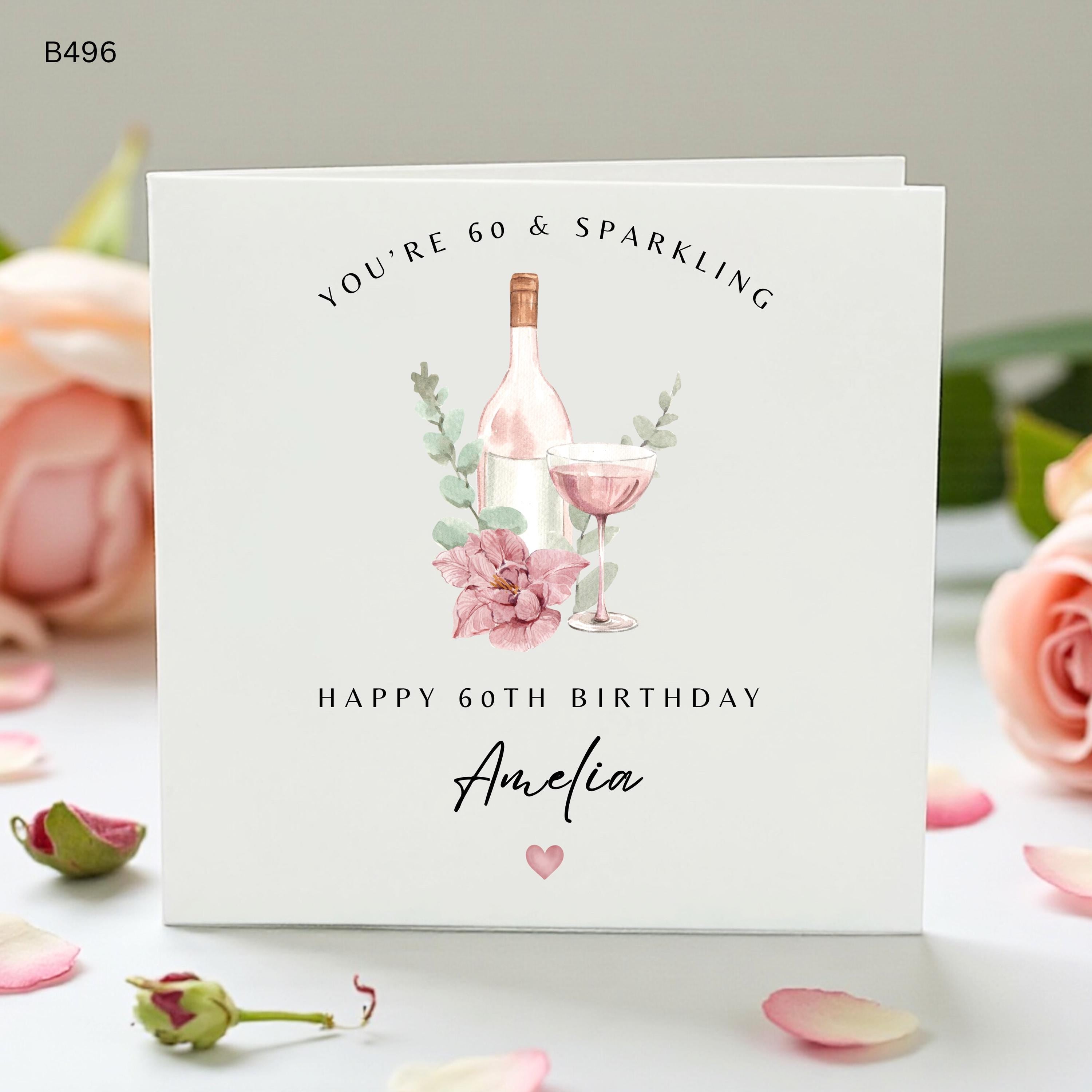 60th Birthday Card For Her, Personalised 60th Card, Wine Birthday Card, Sparkling Sixty Card, Milestone Gift For Mum Wife Sister