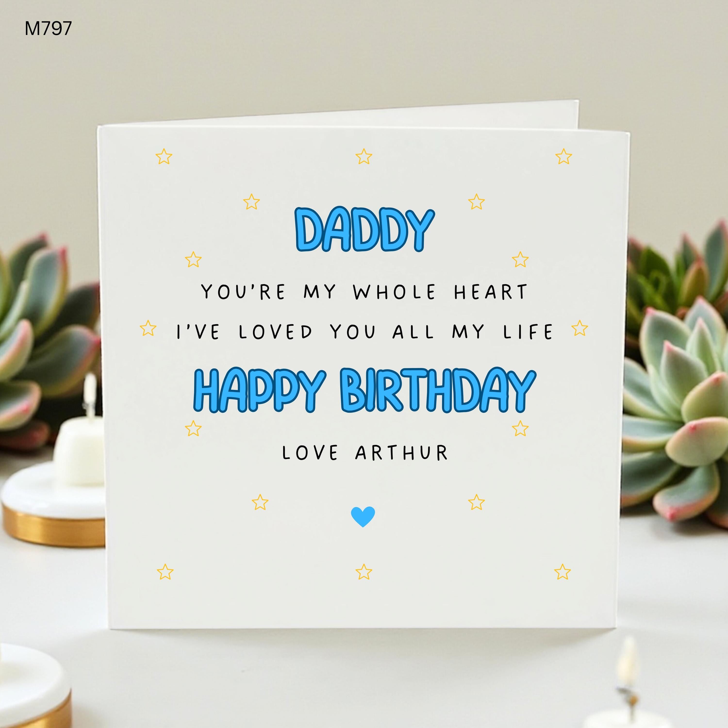 Personalised Daddy Birthday Card, Cute Dad Birthday Card From Son Daughter, Father Card, Custom Name Gift