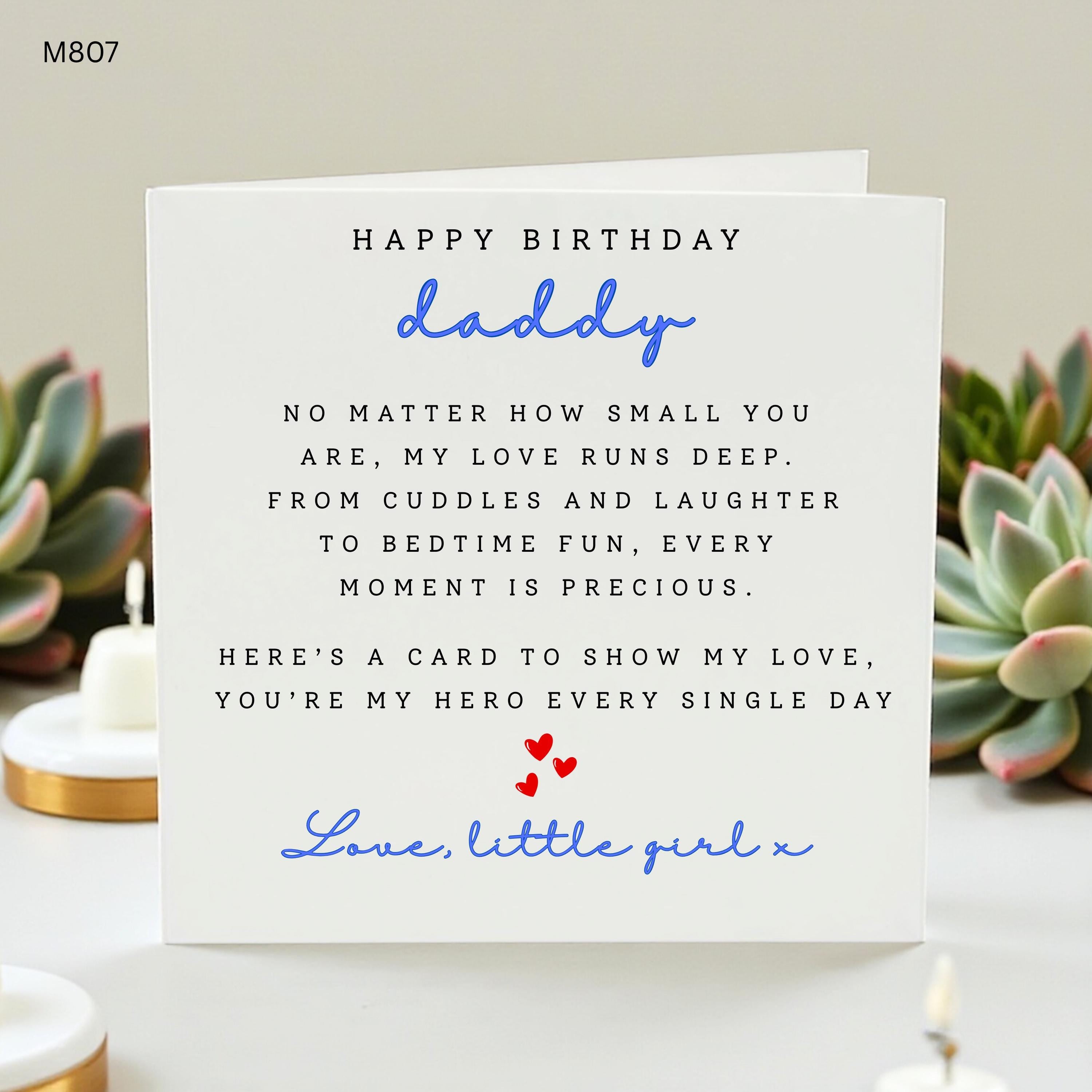 Personalised Daddy Birthday Card, Sentimental Dad Birthday Card From Daughter, Love From Little Girl, Custom Message Gift