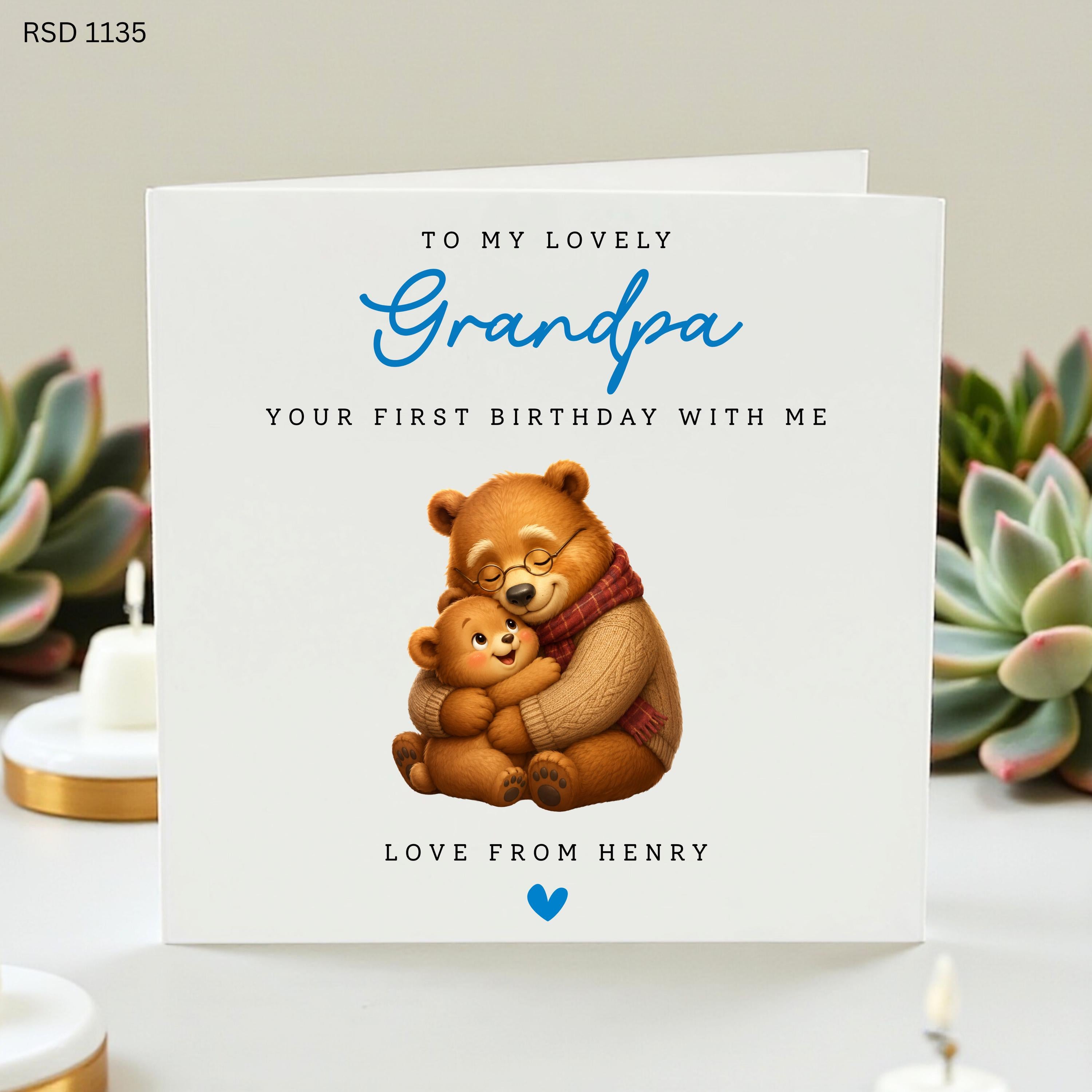 Grandpa Birthday Card, First Birthday With Me, Personalised Grandad Card, From Grandson Granddaughter, Cute Bear Card Gift