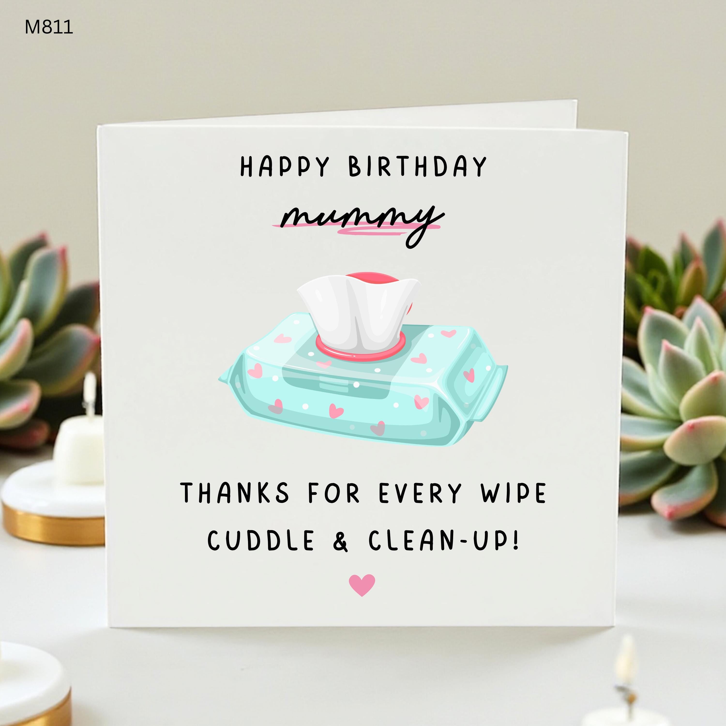 Funny Mummy Birthday Card, Mum Birthday Card From Kids, Cute Wipes Cuddles Clean Up Card, Personalised Mother Birthday Gift