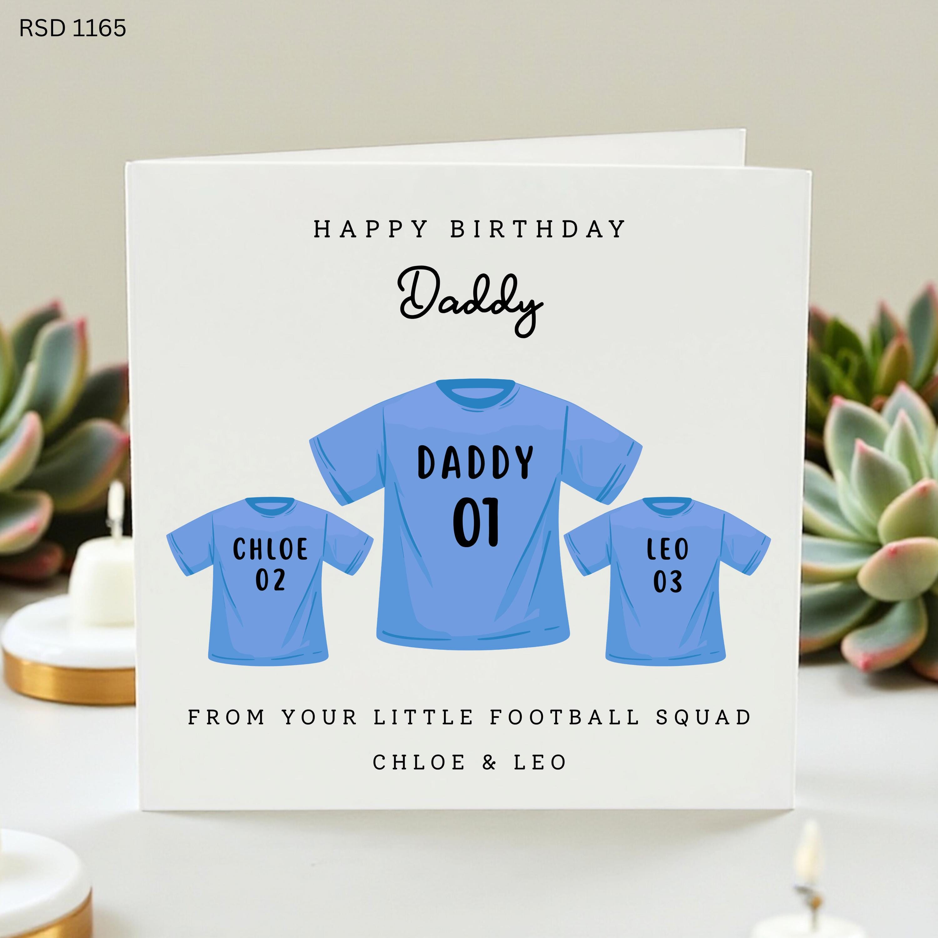 Personalised Daddy Birthday Card From Kids, Football Shirt Dad Card, Custom Little Football Squad Card, Daddy Gift