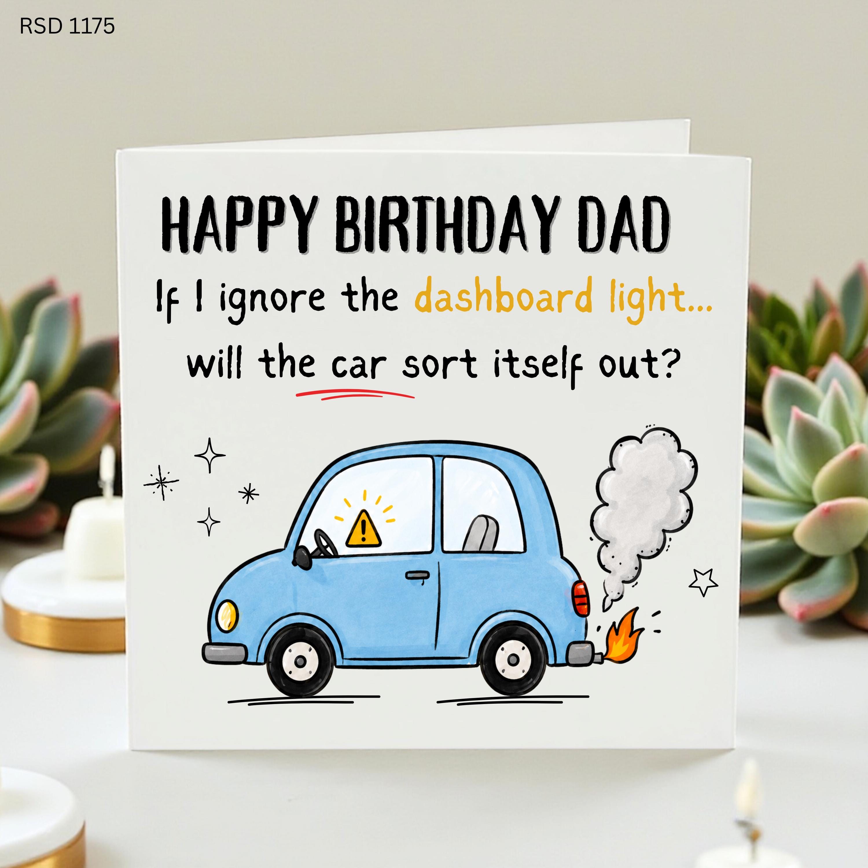 Funny Dad Birthday Card, Dashboard Light Car Card, Mechanic Dad Card, Car Lover Birthday Card For Dad