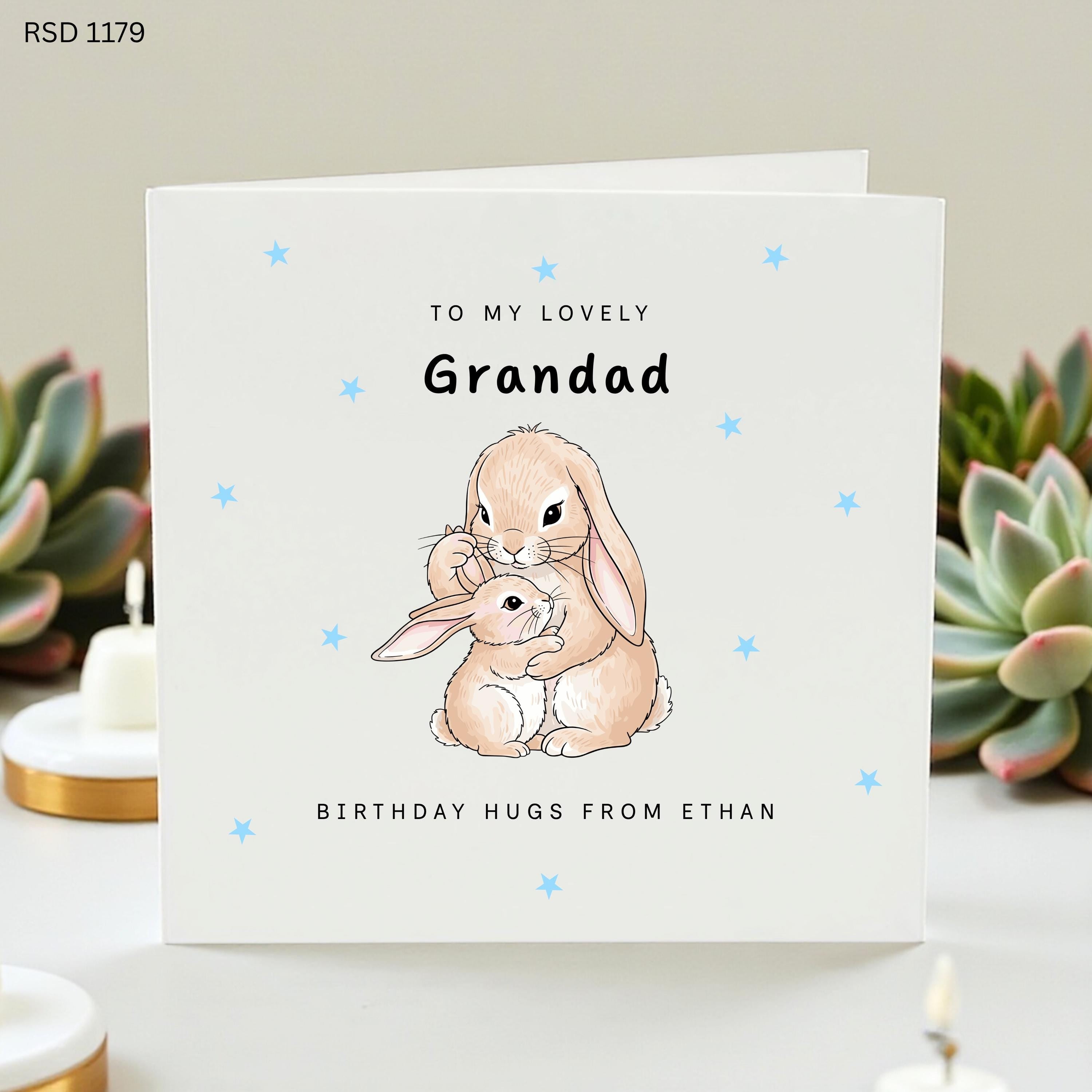Personalised Grandad Birthday Card, Cute Rabbit Grandad Card, Birthday Card From Grandson, Lovely Grandad Gift, Custom Bunny Card From Ethan