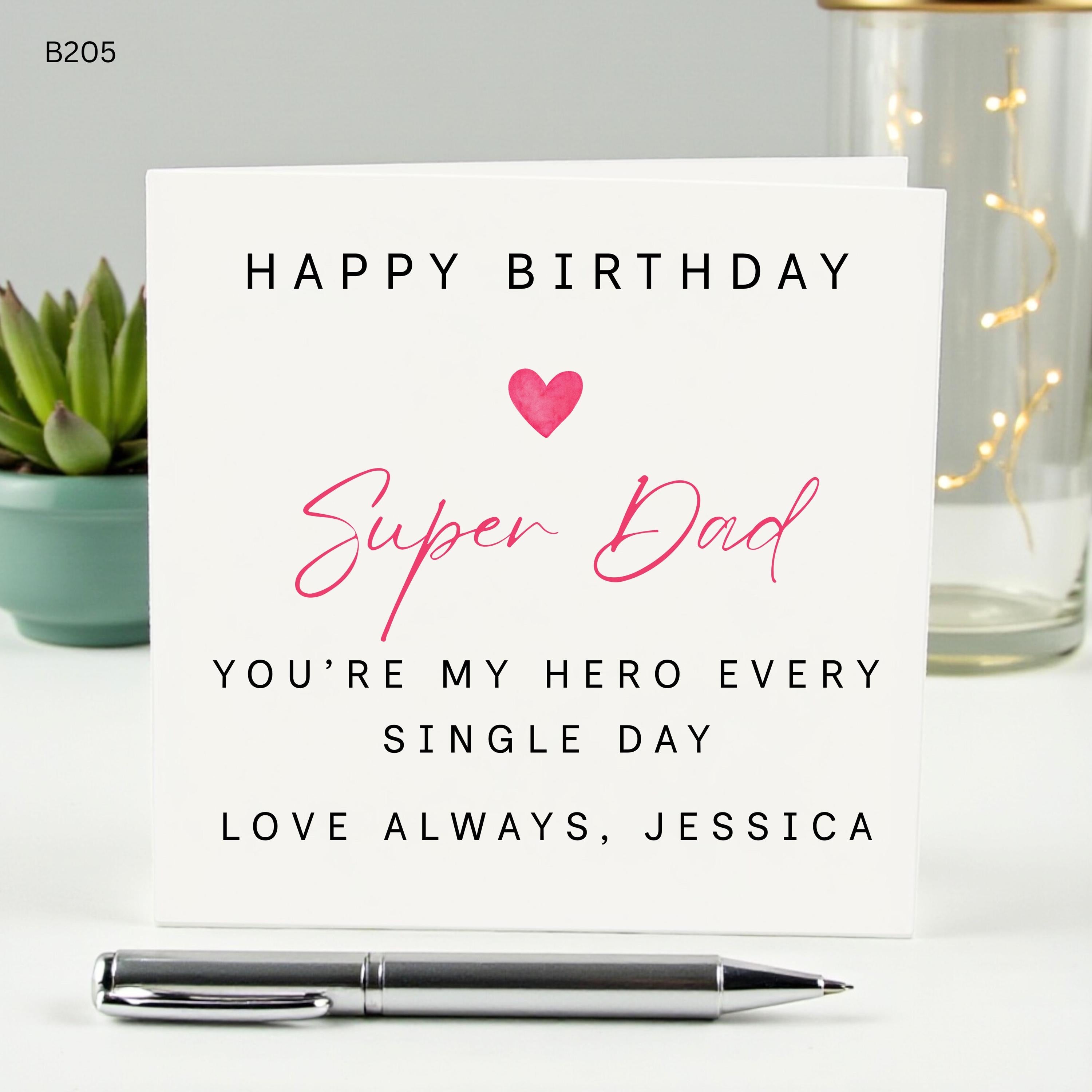 Personalized Birthday Card for Dad from Daughter, Super Dad Hero Card, Custom Name Birthday Gift for Daddy, Minimalist Heart Card for Him