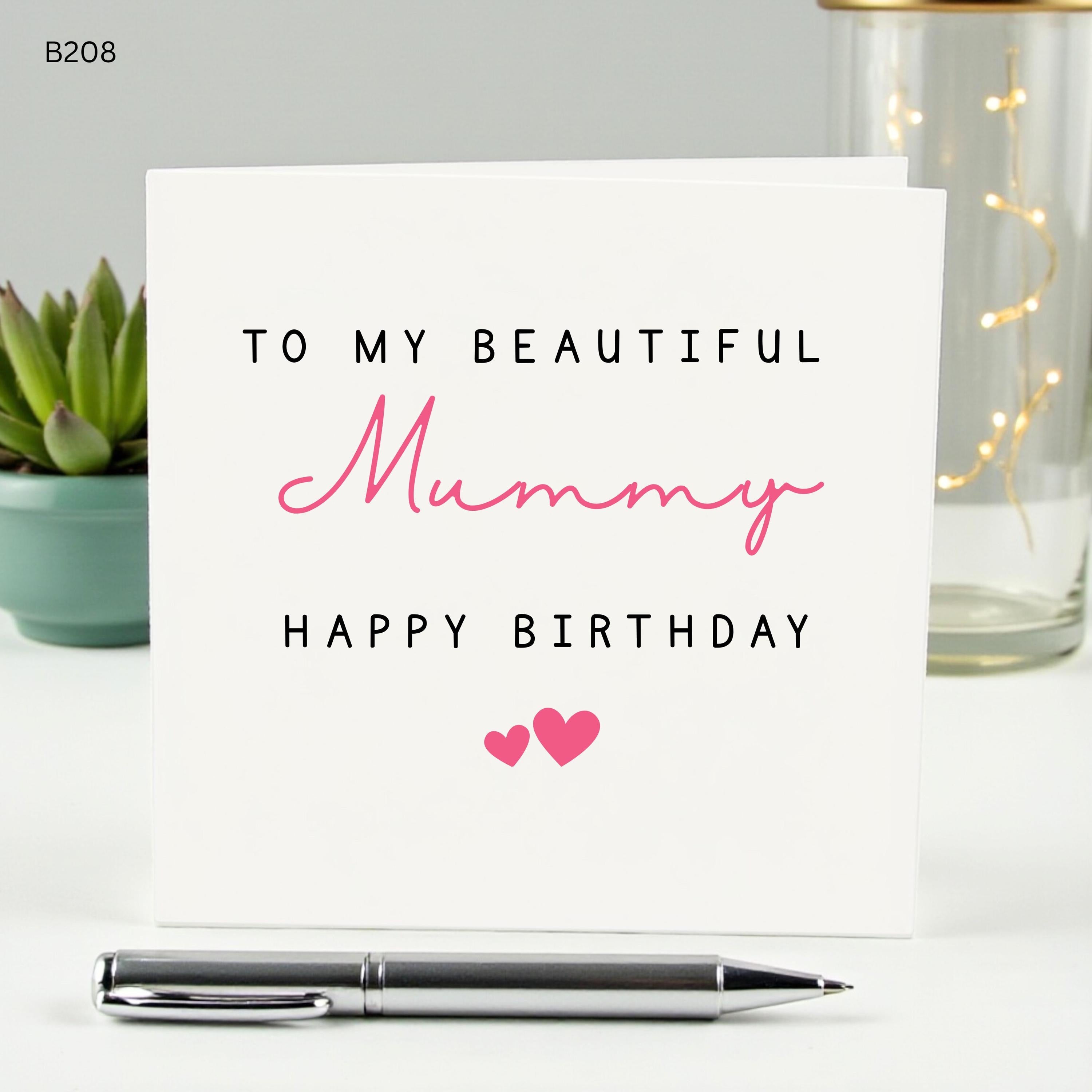 Personalized Mummy Birthday Card, To My Beautiful Mummy Card, Custom Name Birthday Gift for Mum, Elegant Pink Heart Card for Mother Mom