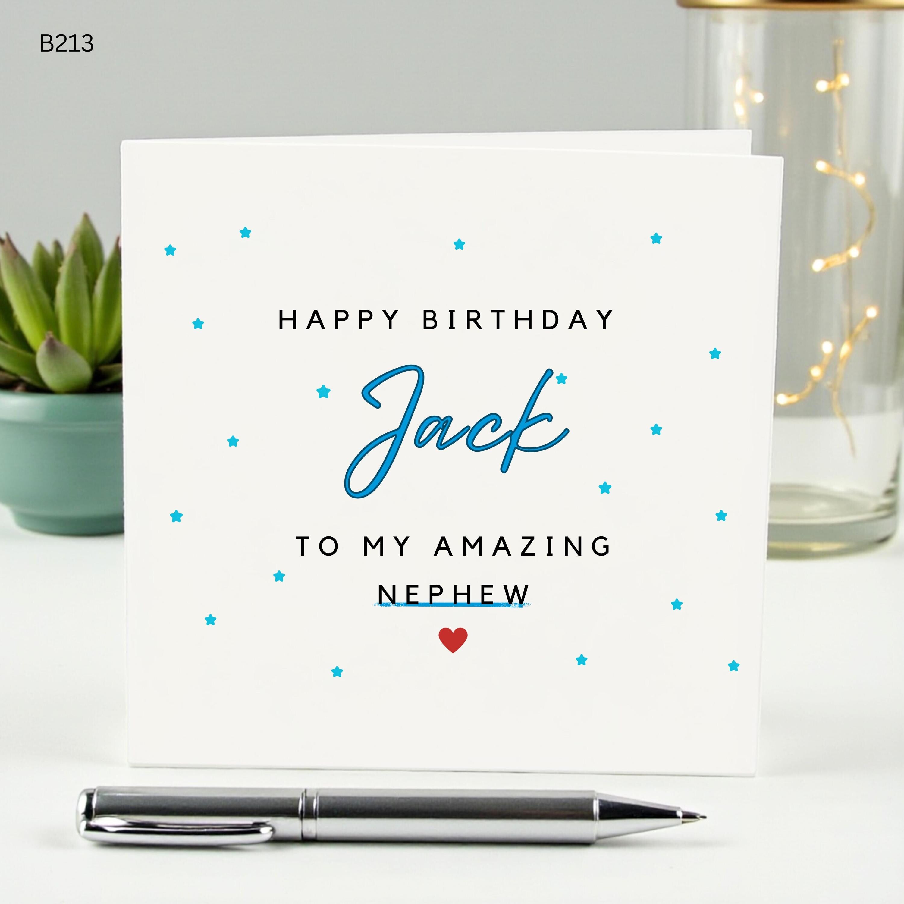 Personalized Nephew Birthday Card, To My Amazing Nephew Card, Custom Name Birthday Gift for Him, Blue Star Birthday Card for Boys Son