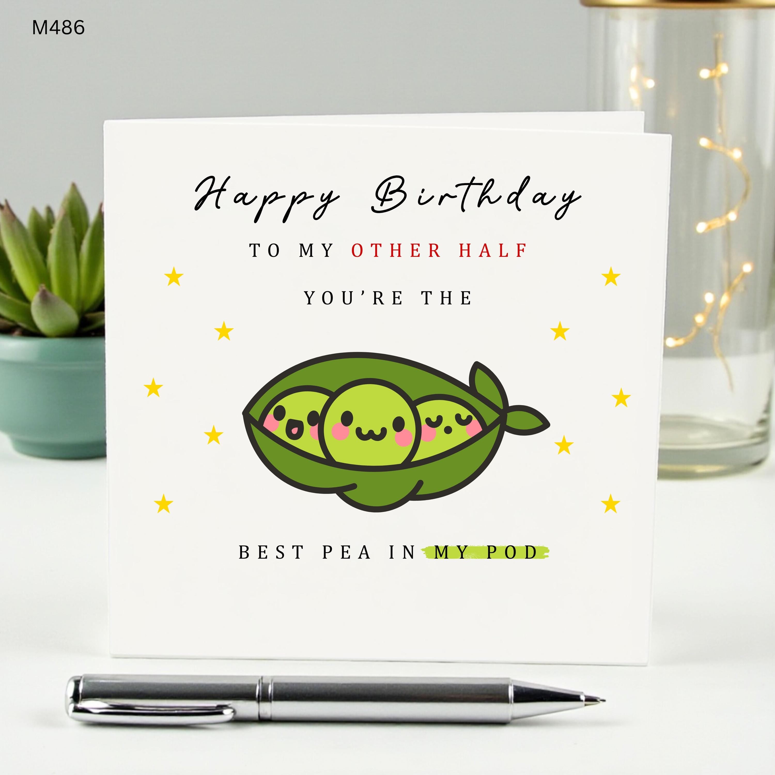 Happy Birthday Other Half Card, Funny Peas in a Pod Birthday Card for Husband Wife Boyfriend Girlfriend, Best Pea in My Pod, Cute Pun Card