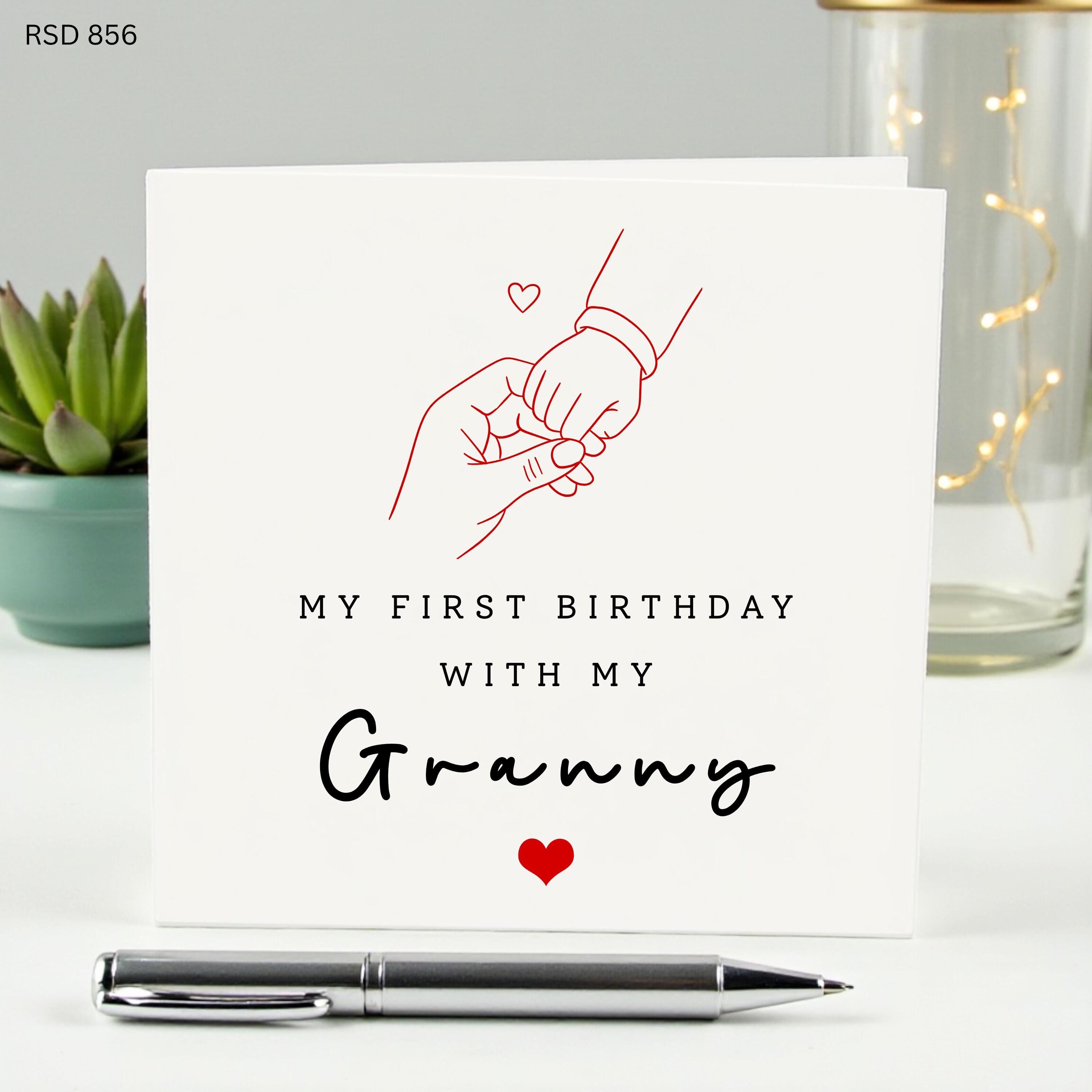 My First Birthday with My Granny Card, Personalized 1st Birthday Card for Grandmother Nan Nana, Sentimental Line Art Birthday Card for Her