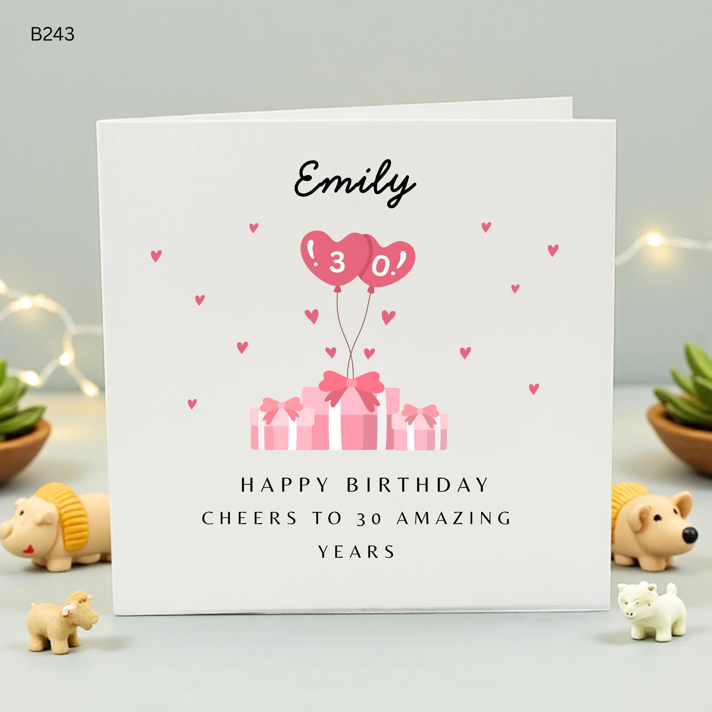 Personalised 30th Birthday Card for Her, Cheers to 30 Amazing Years, Custom Name Birthday Card, Daughter Sister Friend 30th Birthday Gift