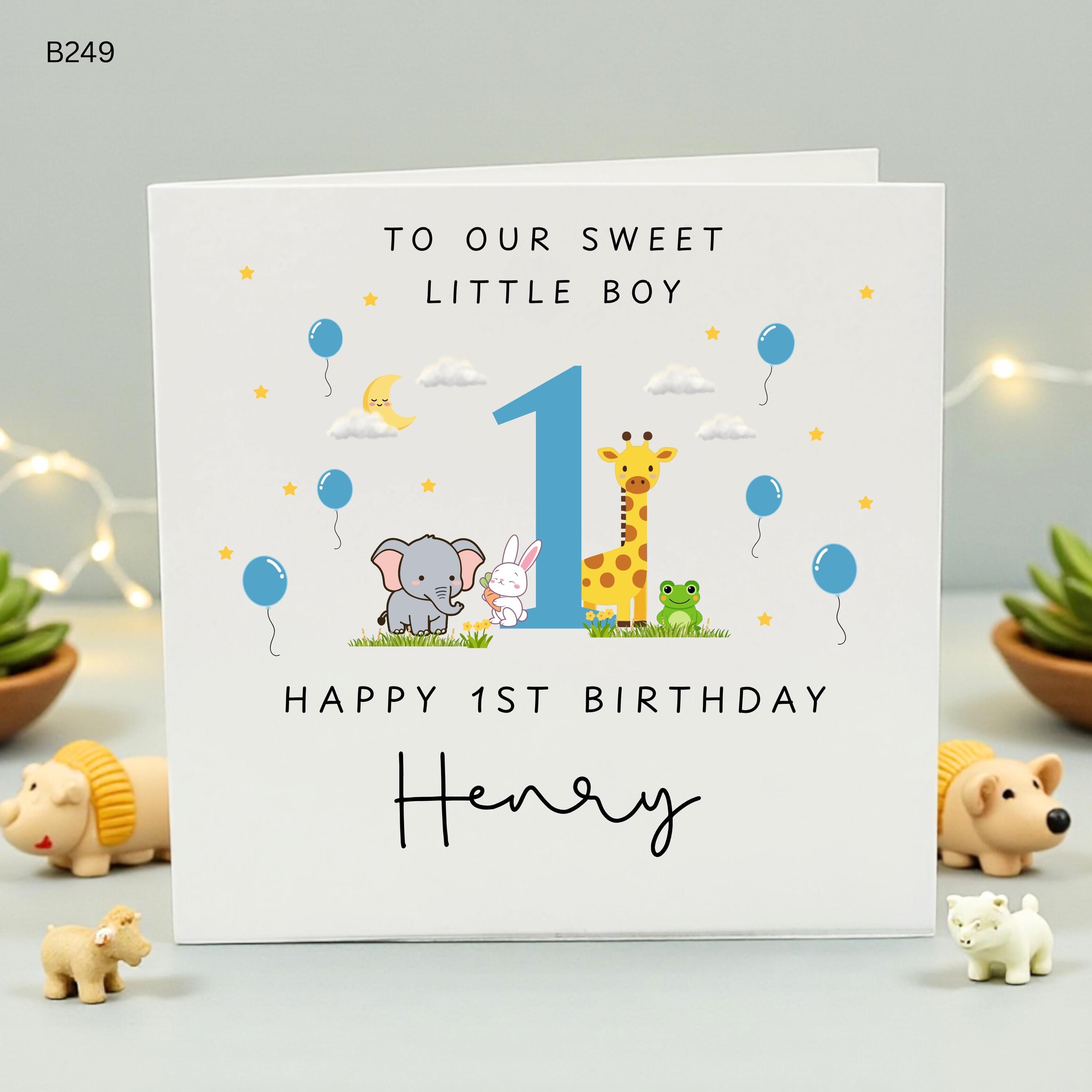 Personalised 1st Birthday Card for Boy, Jungle Safari Animals First Birthday Card, Custom Name Henry Card, To Our Sweet Little Boy Gift Him