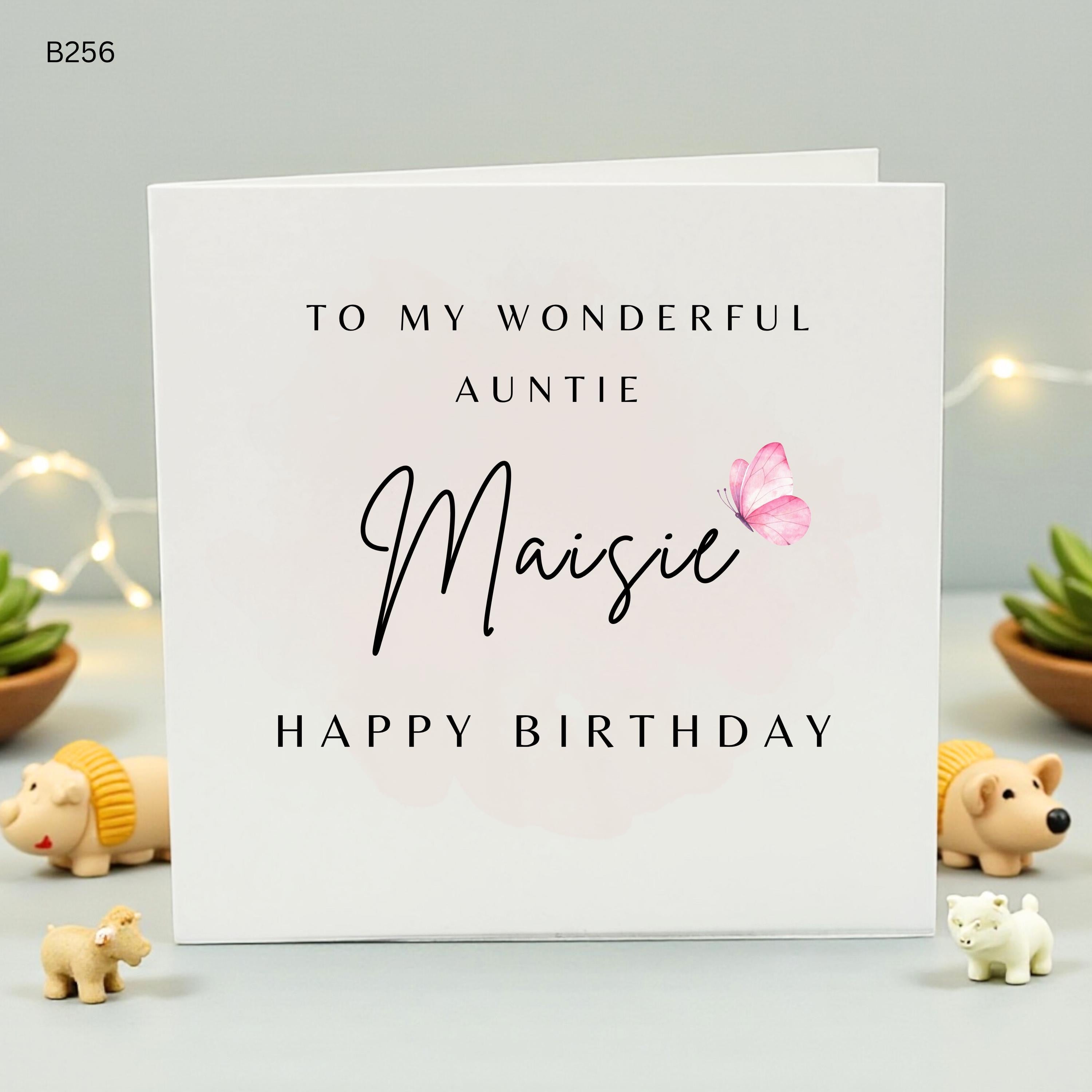 Personalized Auntie Birthday Card, Custom Name Butterfly Card for Her, Wonderful Auntie Maisie Birthday Greeting Card, Handmade Card