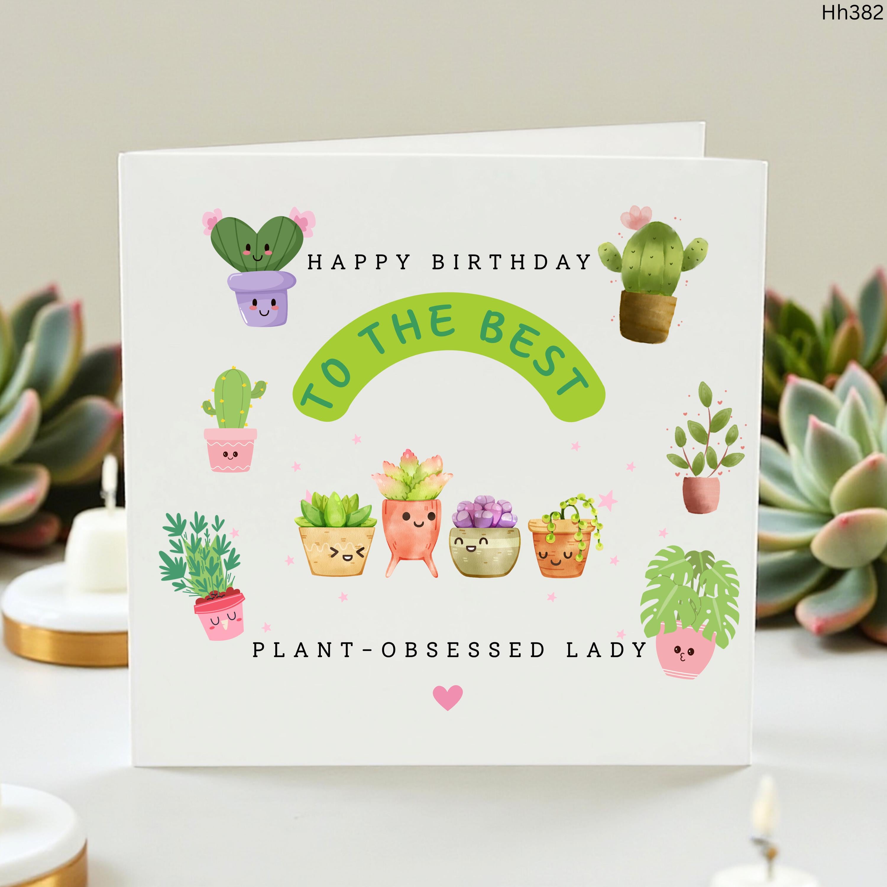 Plant Obsessed Lady Birthday Card, Plant Lover Birthday Card, Succulent Cactus Card for Her, Plant Mum Gardener Gift