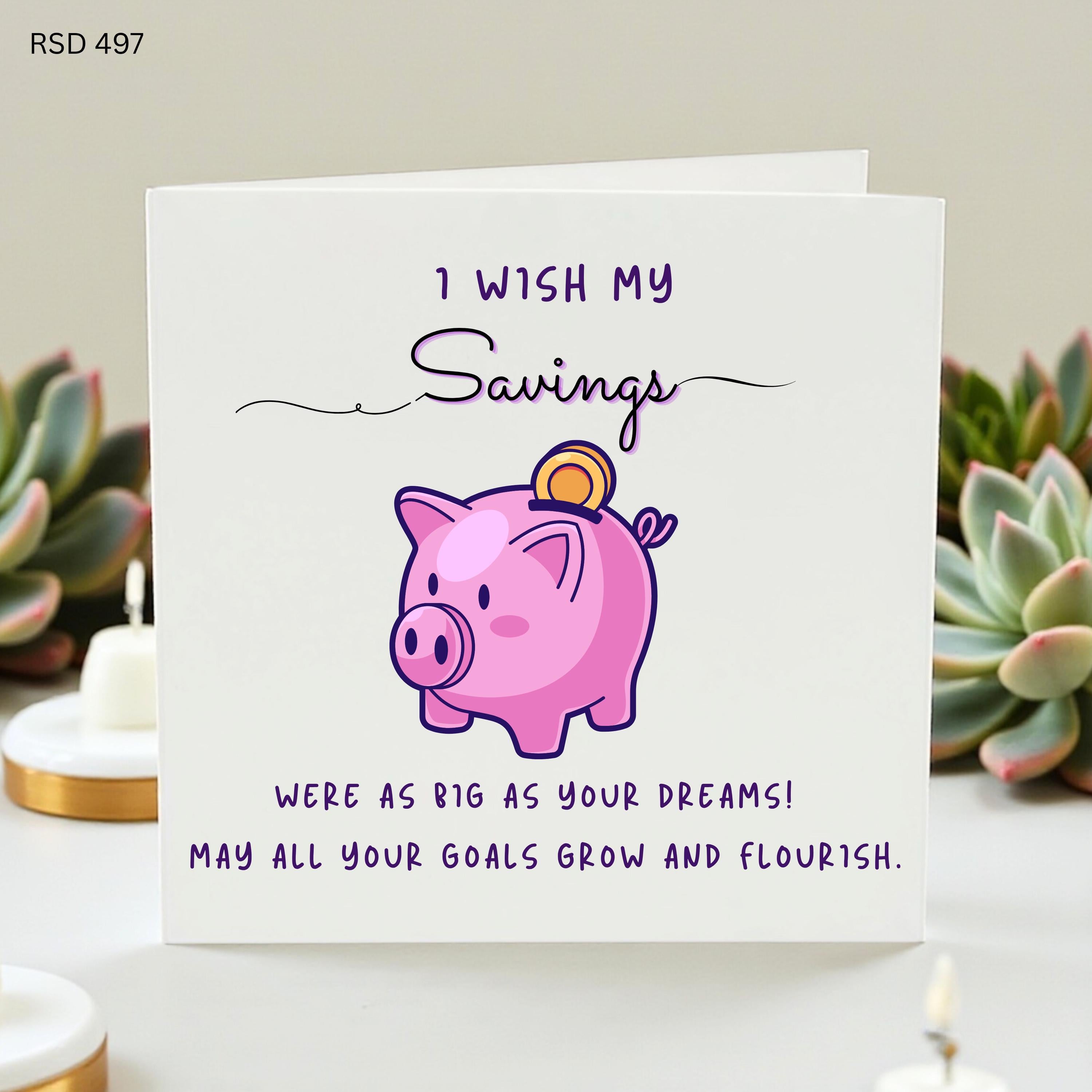 Savings Good Luck Card, Cute Piggy Bank Card, Dream Big Encouragement Card, New Job Graduation Money Goal Card, Funny Support Card