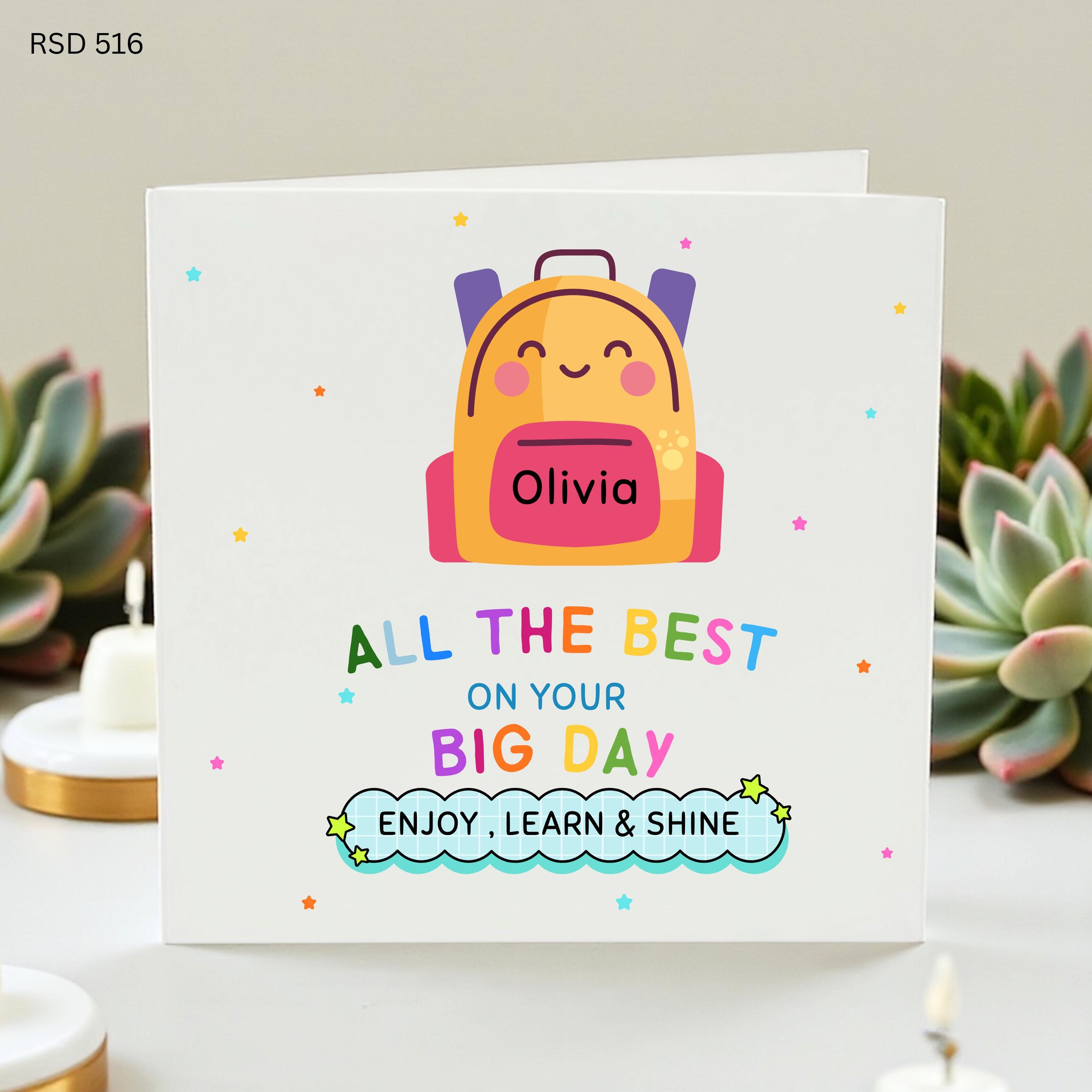 Personalised Back To School Card, First Day Of School Card, Kids Big Day Good Luck Card, Backpack Nursery Starting School Card