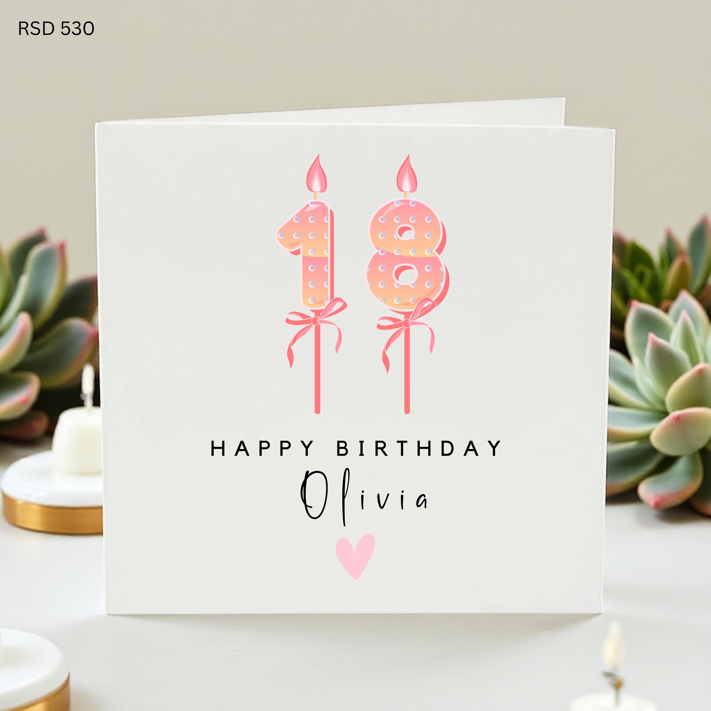 Personalised 18th Birthday Card, Pink Number Candle Card, 18th Birthday Gift For Her, Daughter Granddaughter Niece Sister Card