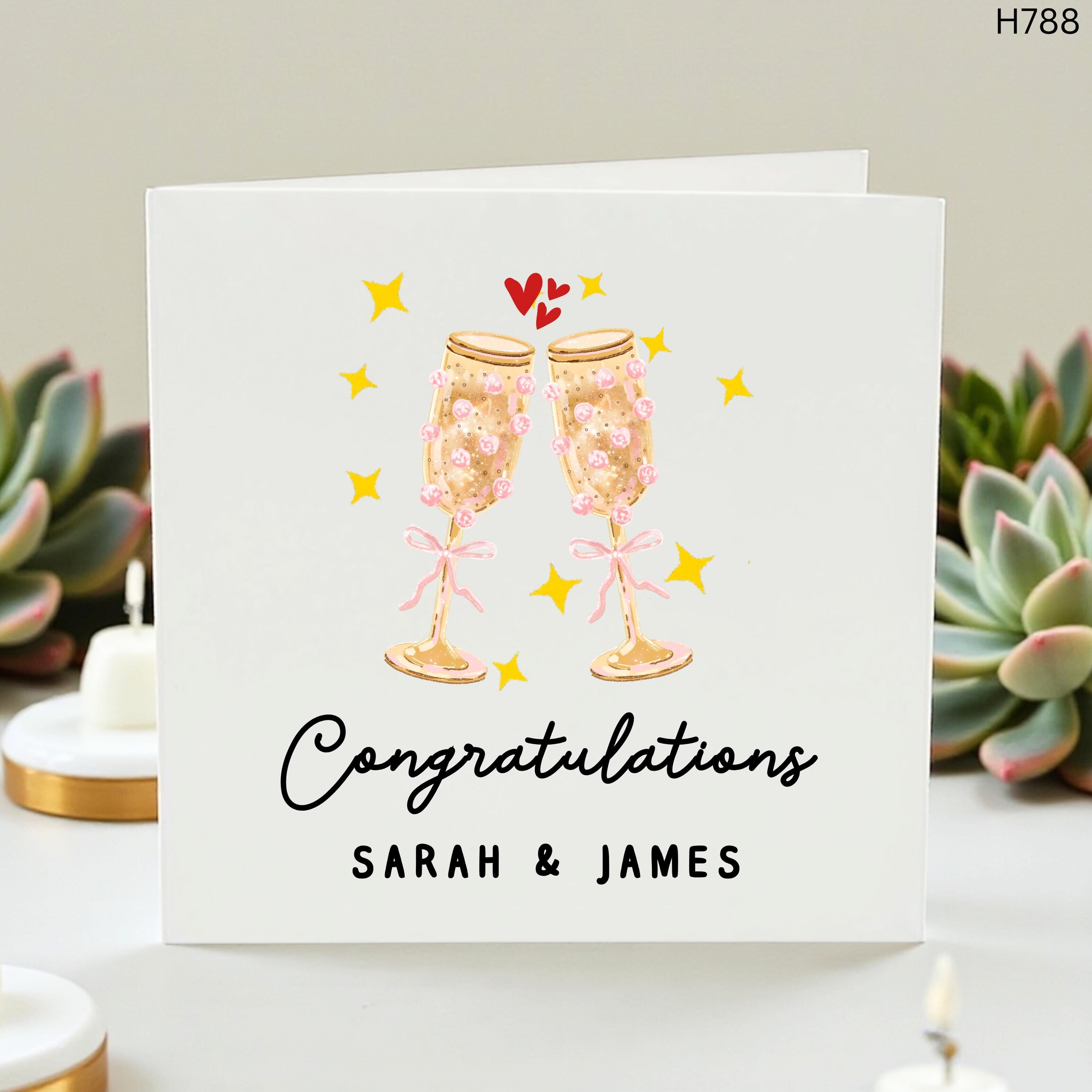 Personalised Congratulations Card, Custom Couple Names Wedding Card, Champagne Celebration Card, Engagement Or Newlywed Couple Gift