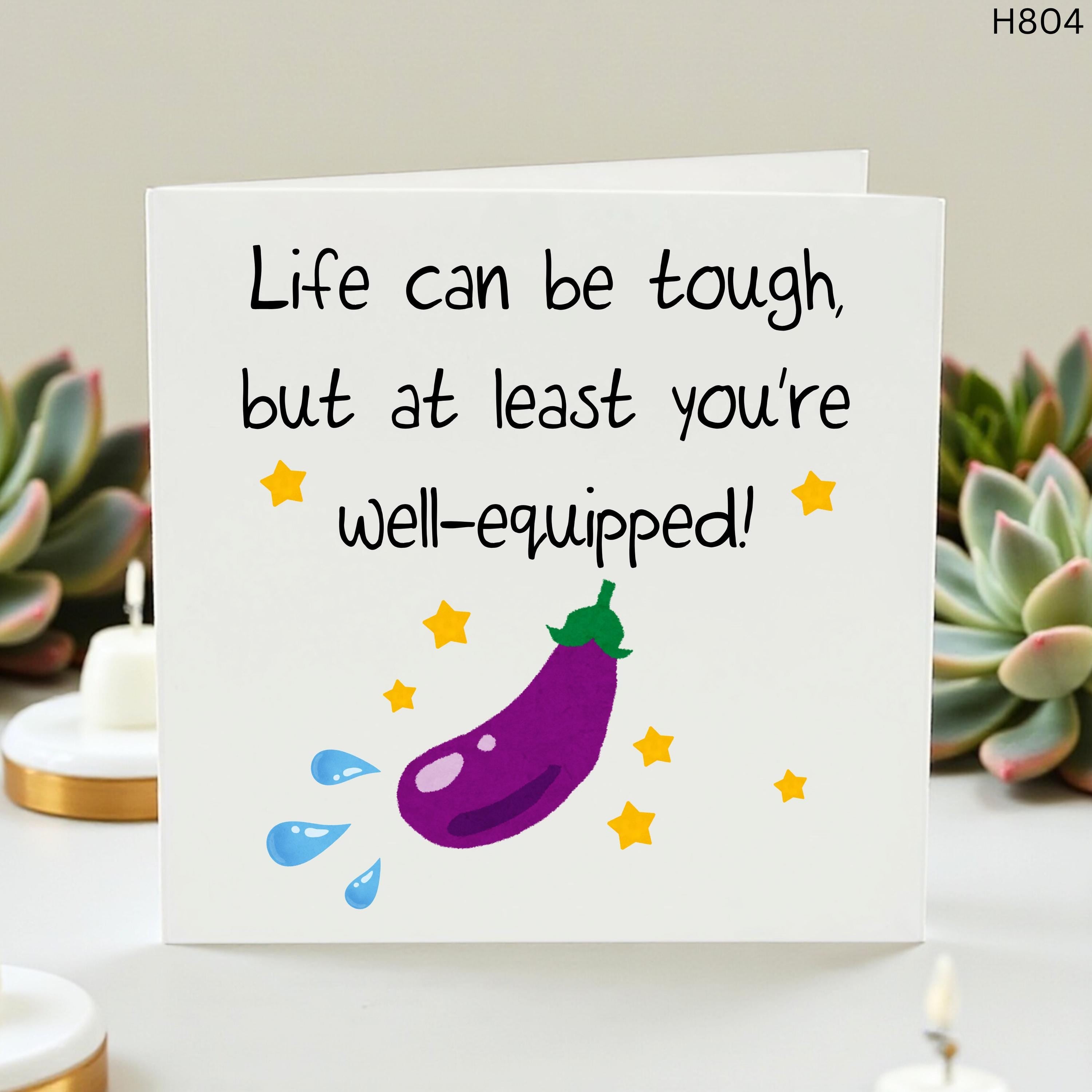 Funny Rude Card For Him Her, Well Equipped Eggplant Card, Cheeky Adult Humour Card, Naughty Banter Greeting Card