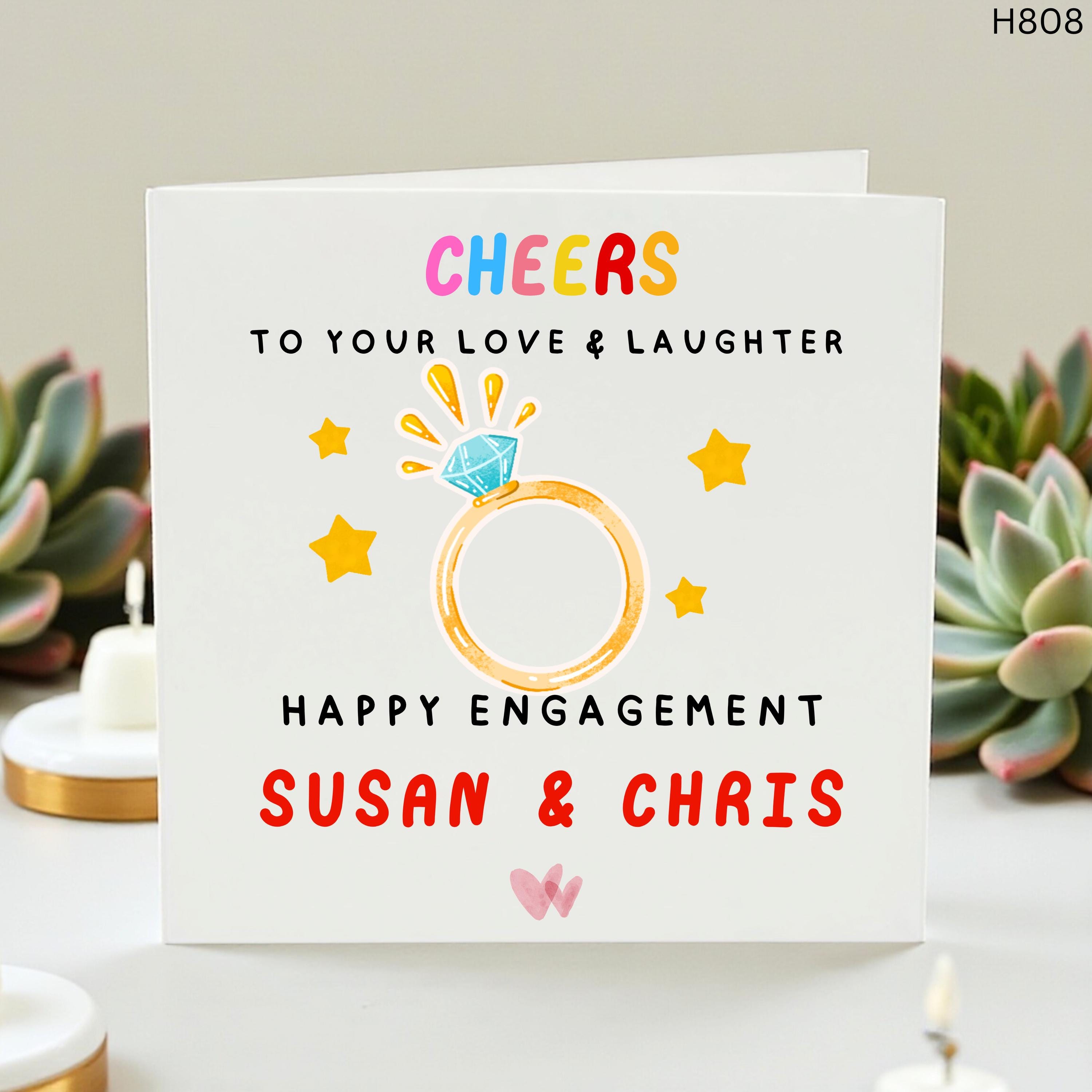 Personalised Engagement Card, Happy Engagement Congratulations Card, Cute Ring Card, Couple Names Card, Bride Groom Gift