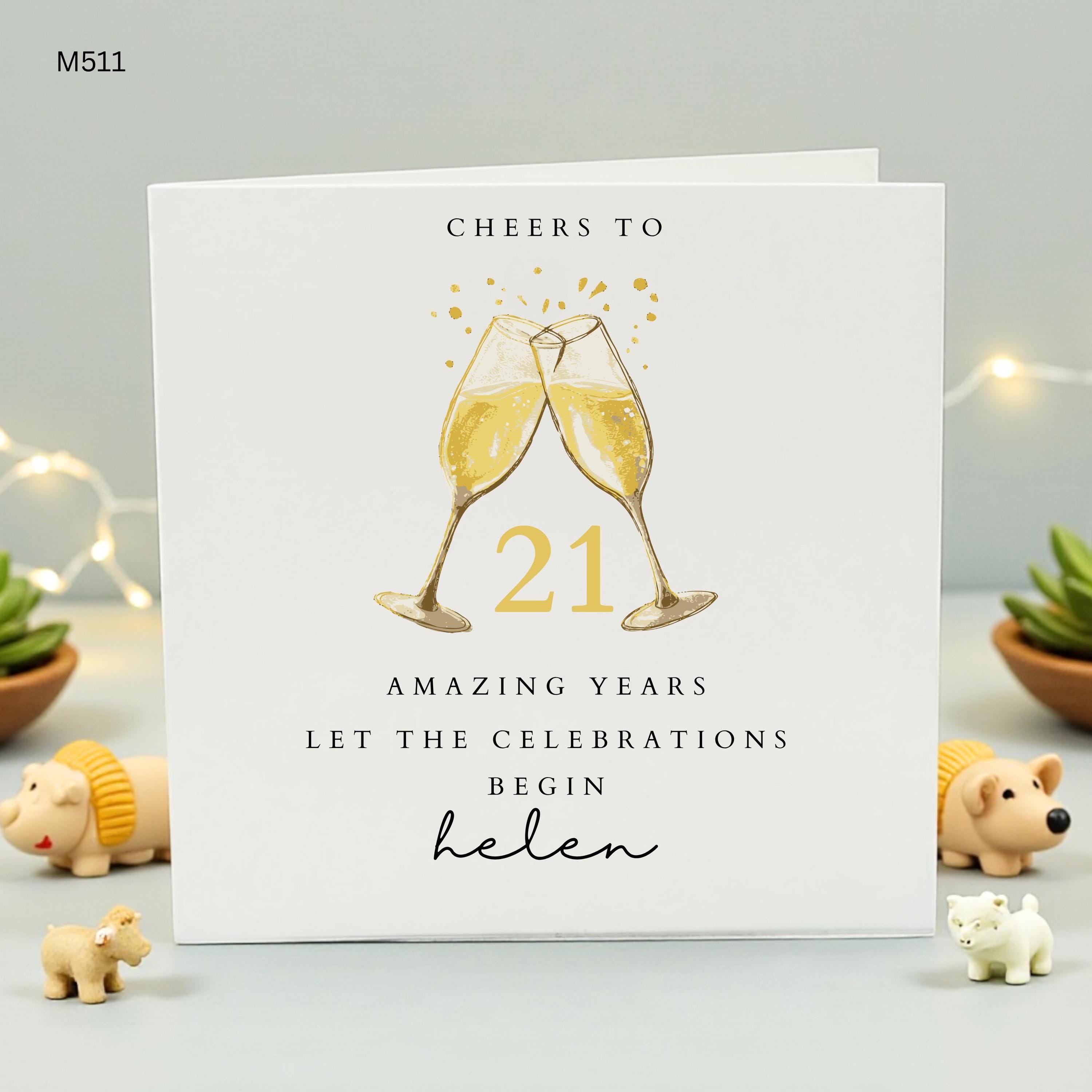 Personalized 21st Birthday Card for Her, Champagne Birthday Card for Helen, Custom Name Age 21 Card, Handmade Milestone Card for Daughter