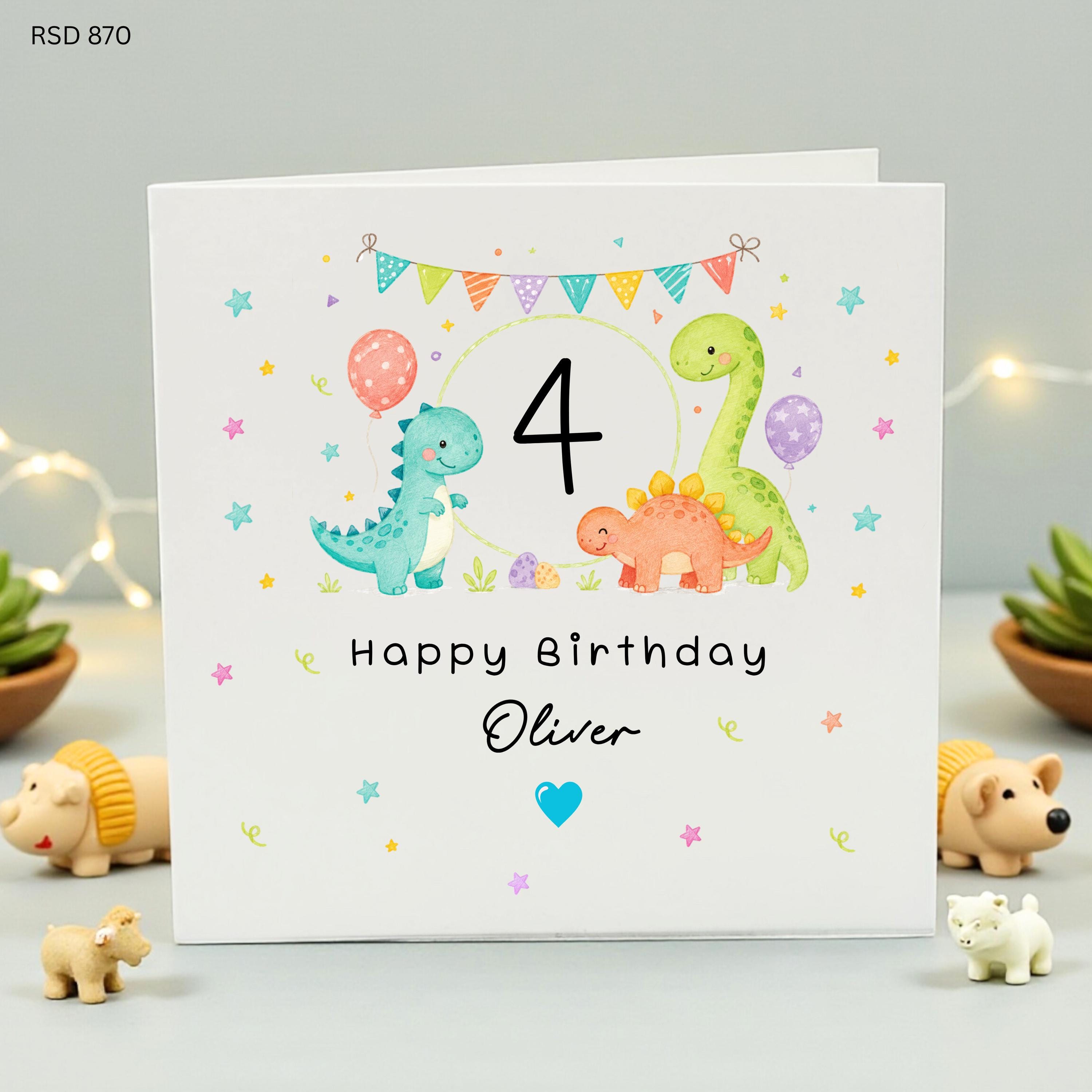 Personalized 4th Birthday Card Dinosaur, 4 Year Old Birthday Card Boy, Custom Name Dino Card for Son Grandson, Four-asaurus Birthday, Bday