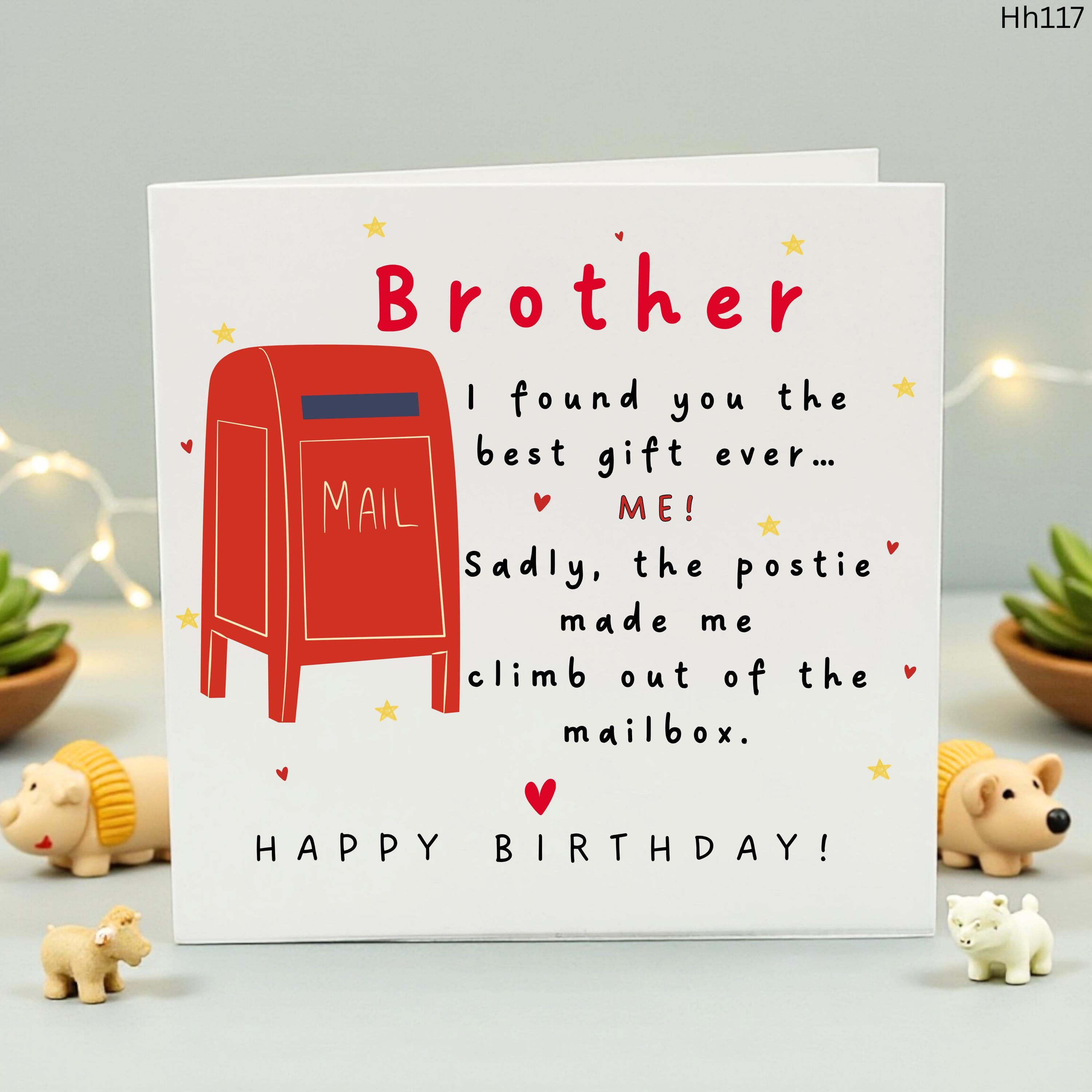 Funny Brother Birthday Card - I Found You The Best Gift Ever Me - Sarcastic Sibling Card from Sister or Brother - Humorous Postbox Design