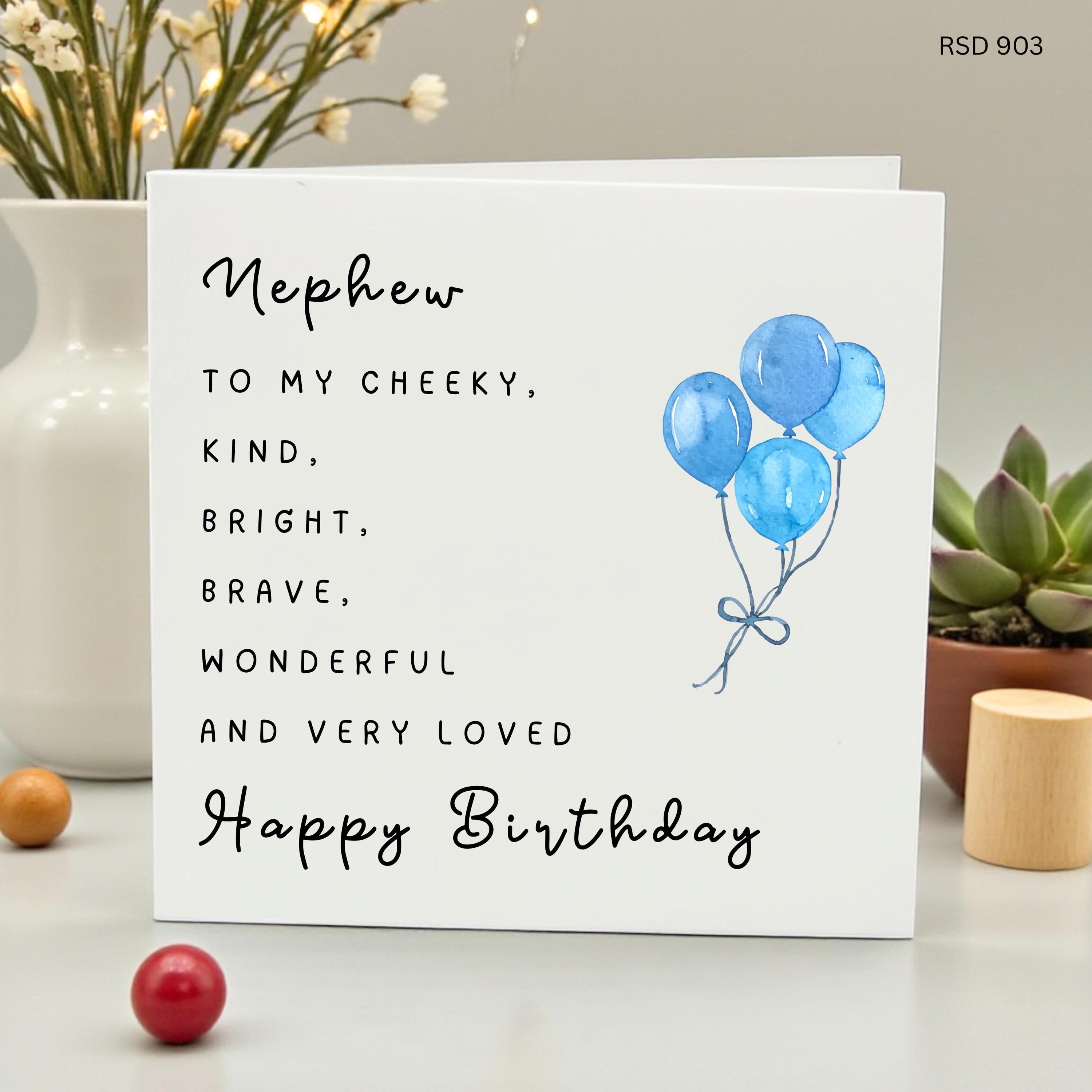 Nephew Birthday Card, To My Cheeky Kind Brave Wonderful Nephew, Birthday Gift for Nephew, Blue Balloon Card, Special Nephew, Loved Nephew