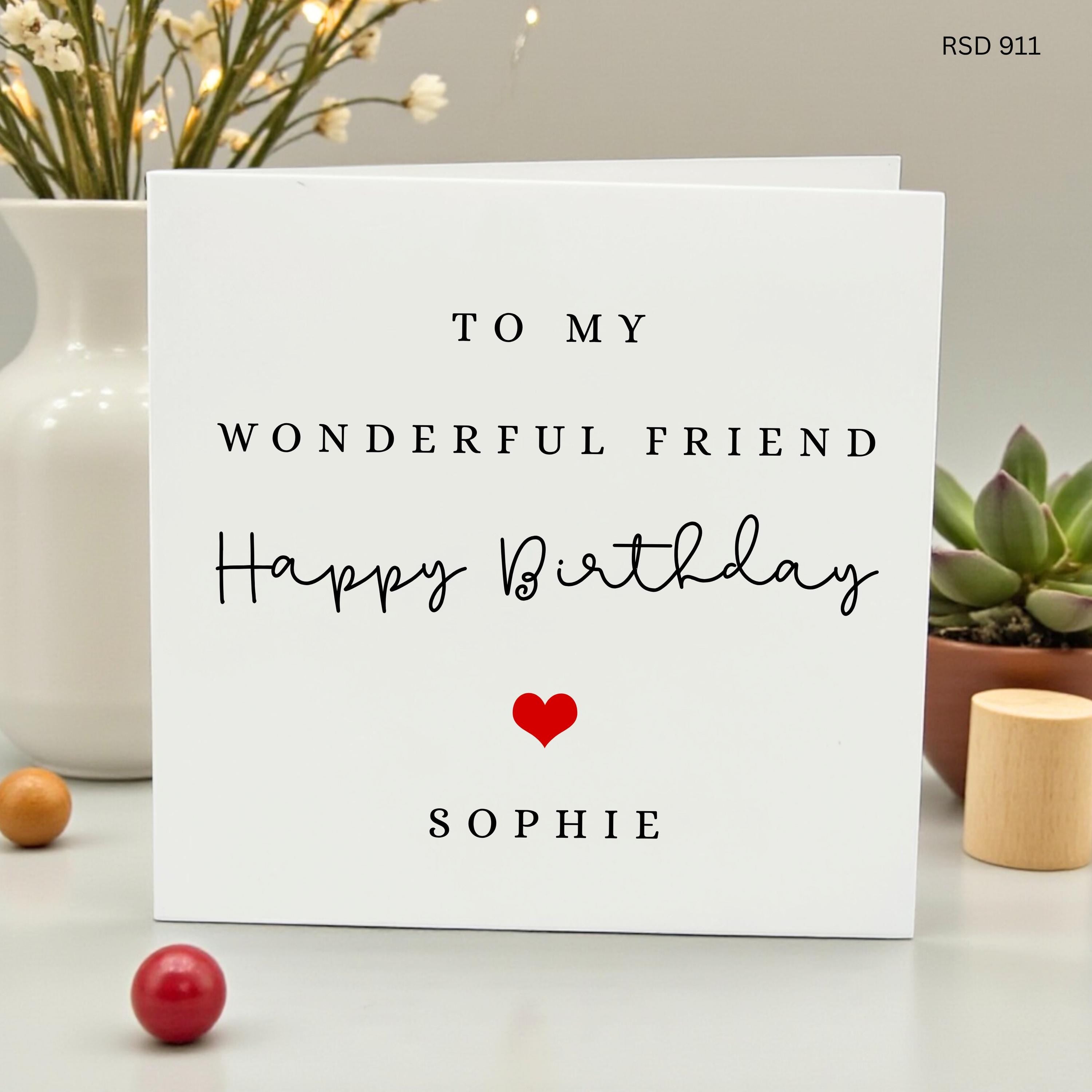 Personalized Happy Birthday Friend Card, Custom Name Card for Best Friend, Minimalist Special Friend Birthday Card with Red Heart,