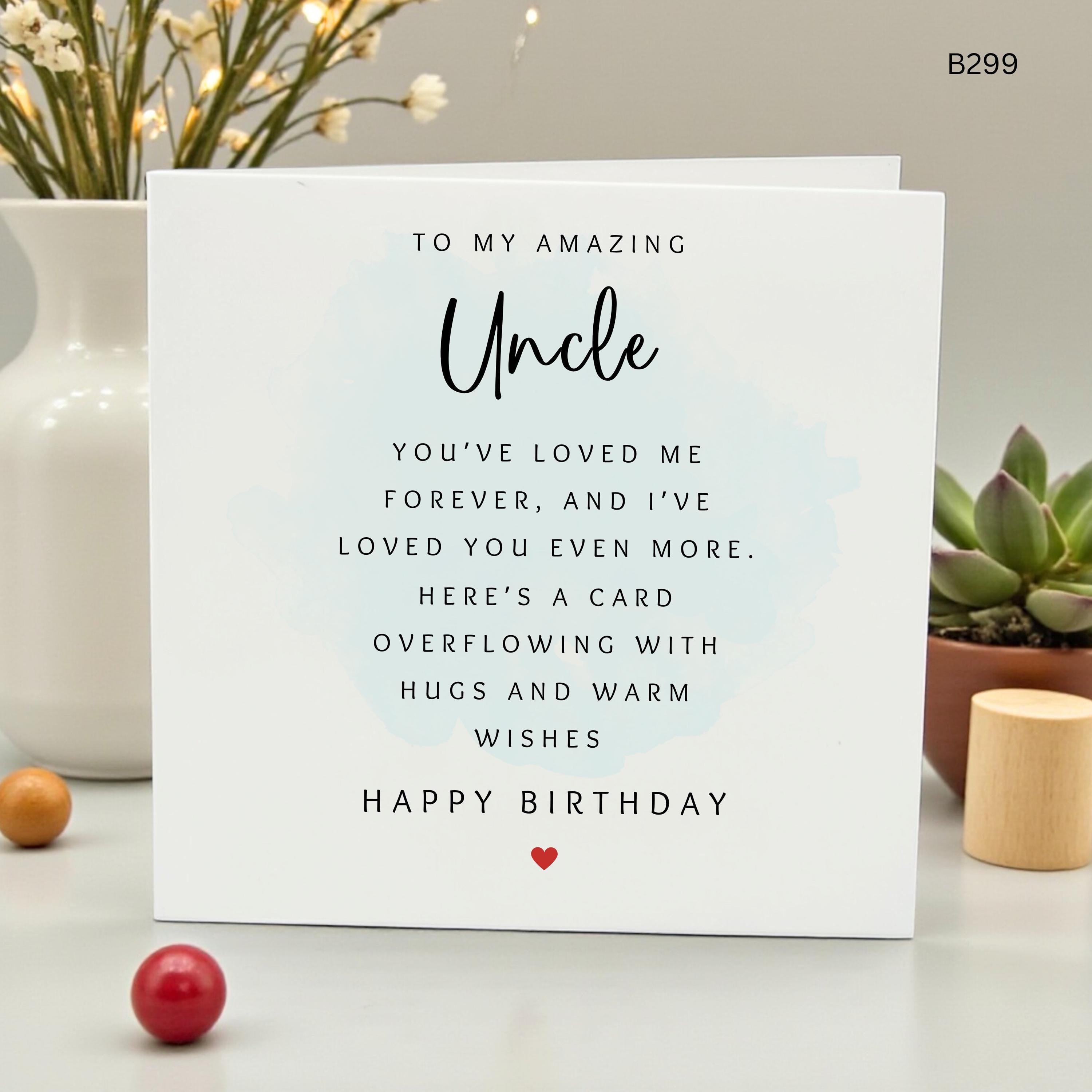 Amazing Uncle Birthday Card, Sentimental Birthday Gift for Uncle, Heartfelt Poem Uncle Card, Blue Watercolor Happy Birthday Card for Him