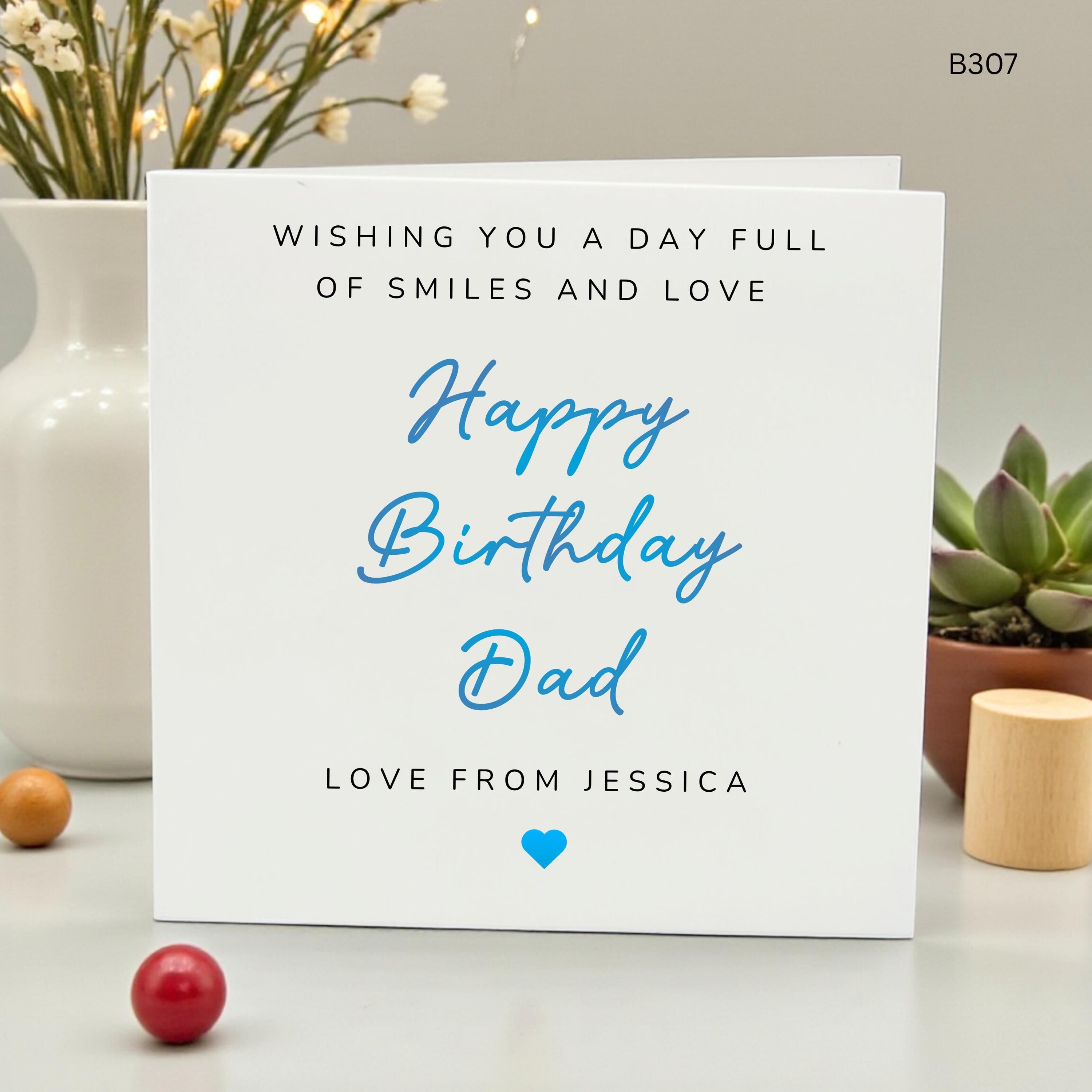 Personalized Dad Birthday Card from Daughter, Minimalist Birthday Greeting Card for Father, Custom Name Card for Him, Simple Blue Heart Card