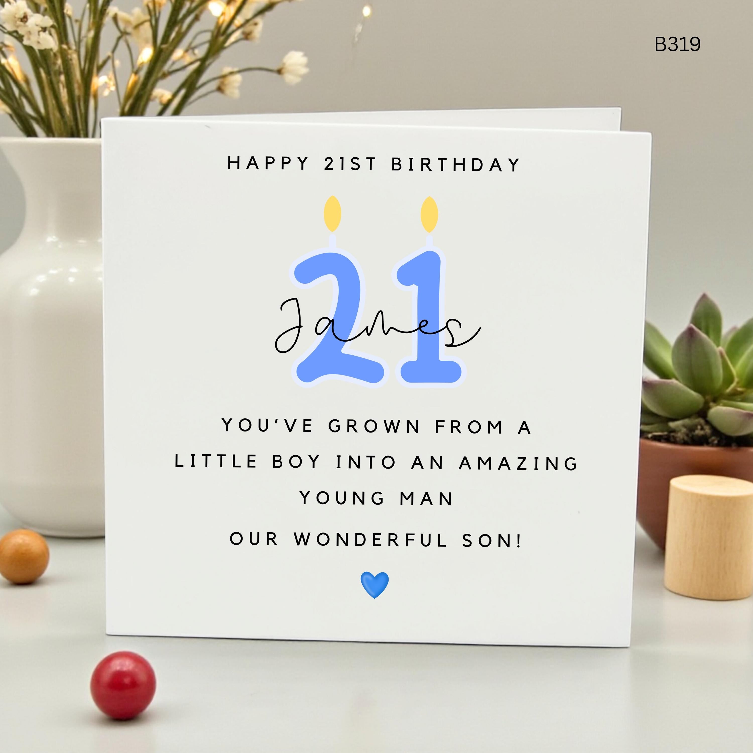 Personalized 21st Birthday Card for Son, Amazing Young Man Birthday Card, Custom Name James Age 21 Greeting, Milestone 21 Birthday for Him