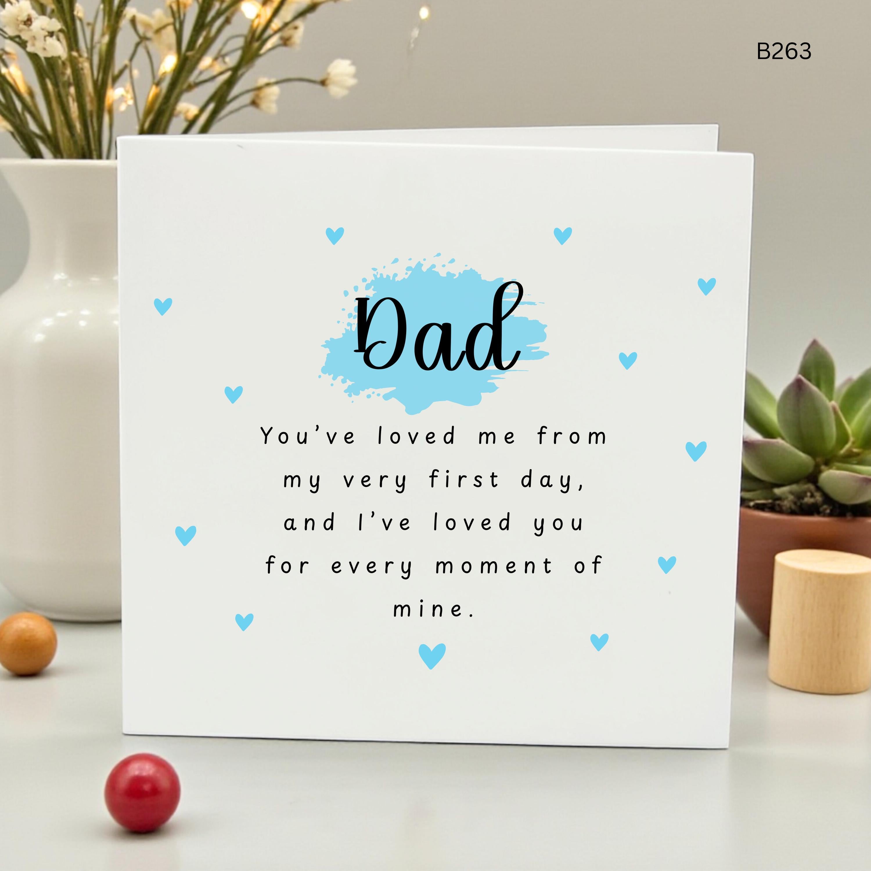 Sentimental Birthday Card for Dad, Meaningful Father Greeting Card with Blue Hearts and Quote, Special Birthday Gift for Dad from Child
