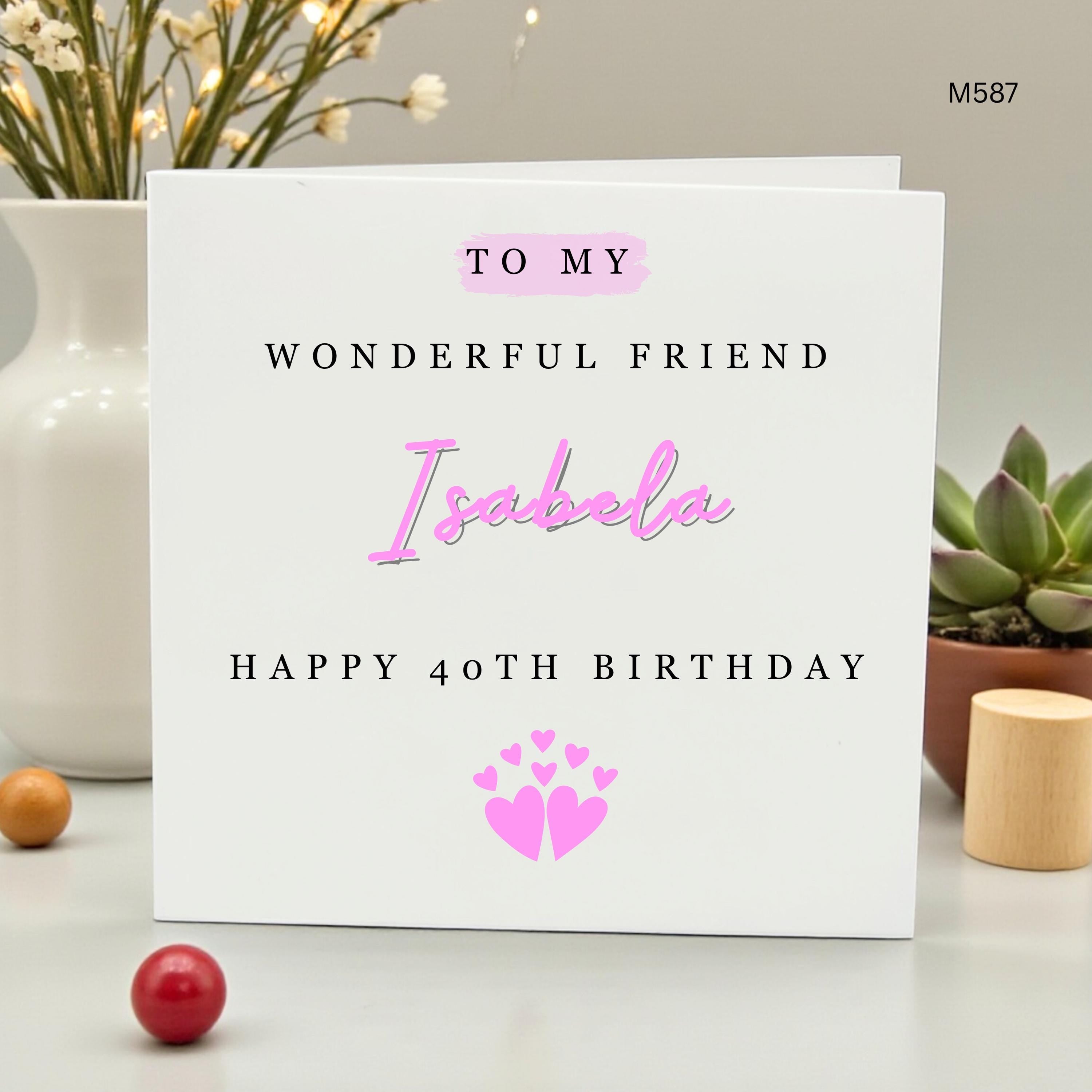 Personalized 40th Birthday Card for Friend, Custom Name Birthday Card for Her, Happy 40th Birthday Friend, Special Best Friend Card