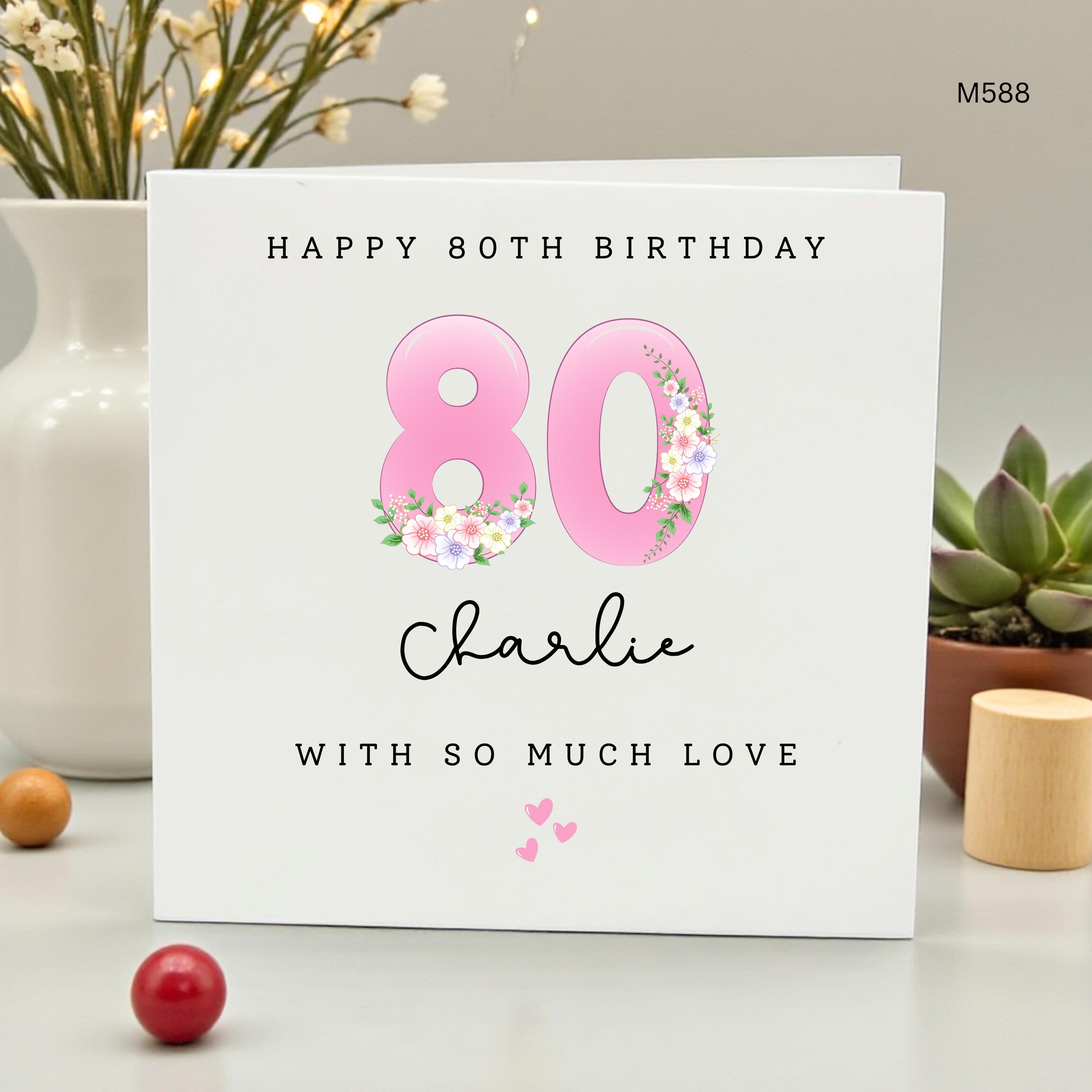 Personalized 80th Birthday Card for Her, Custom Name Floral 80th Birthday Card, Happy 80th Birthday Mum, Grandma, Milestone Birthday Gift