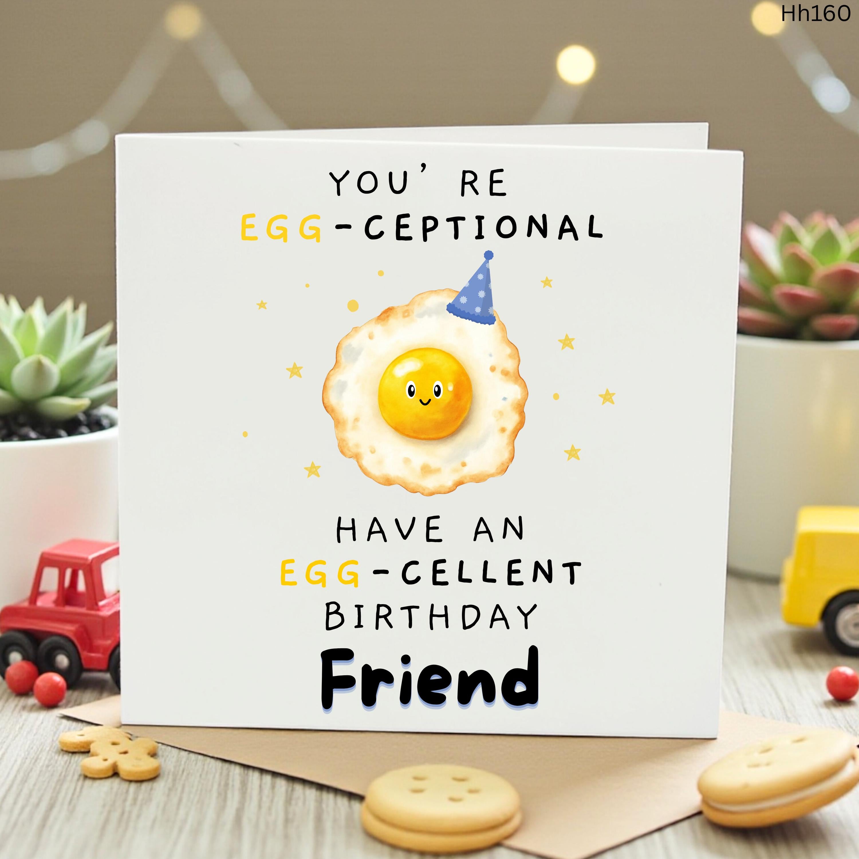 Funny Friend Birthday Card with Cute Egg Pun, Eggcellent Birthday Card for Best Friend BFF, Humorous Quirky Greeting Card for Him Her