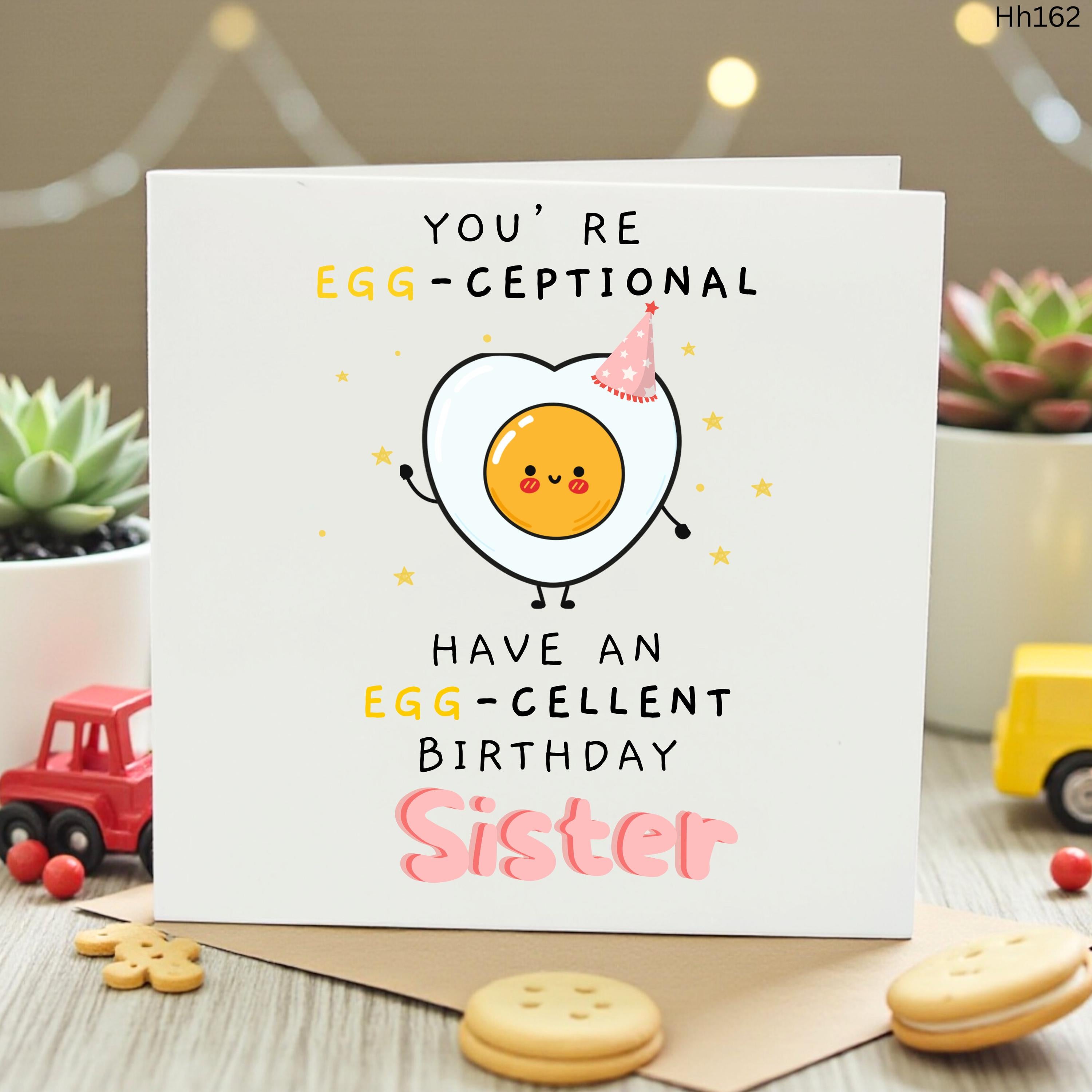 Funny Sister Birthday Card with Cute Egg Pun, Eggcellent Birthday Card for Sister, Humorous Quirky Heart Fried Egg Greeting Card Her