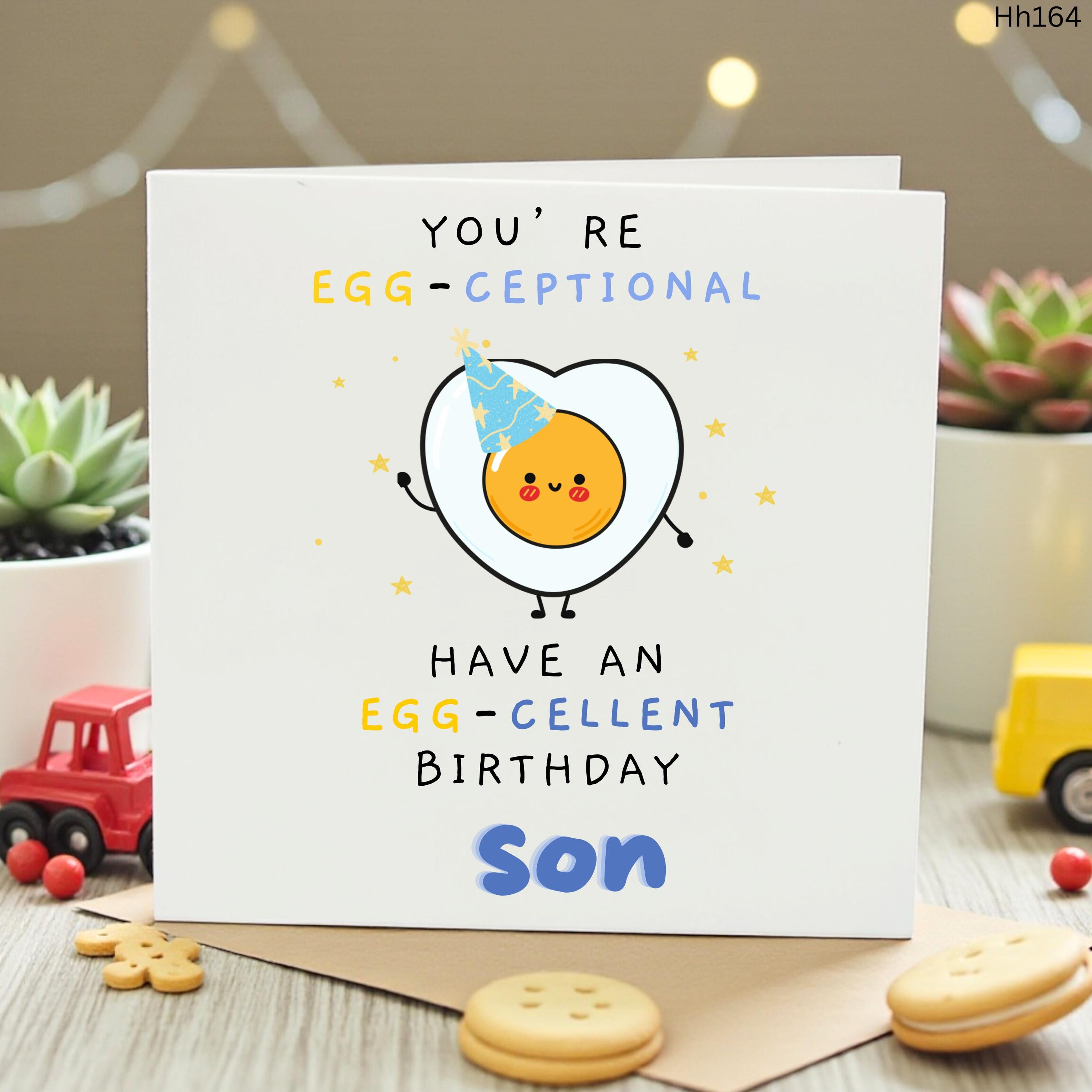 Funny Son Birthday Card with Cute Egg Pun, Eggcellent Birthday Card for Son, Humorous Quirky Heart Fried Egg Greeting Card Him
