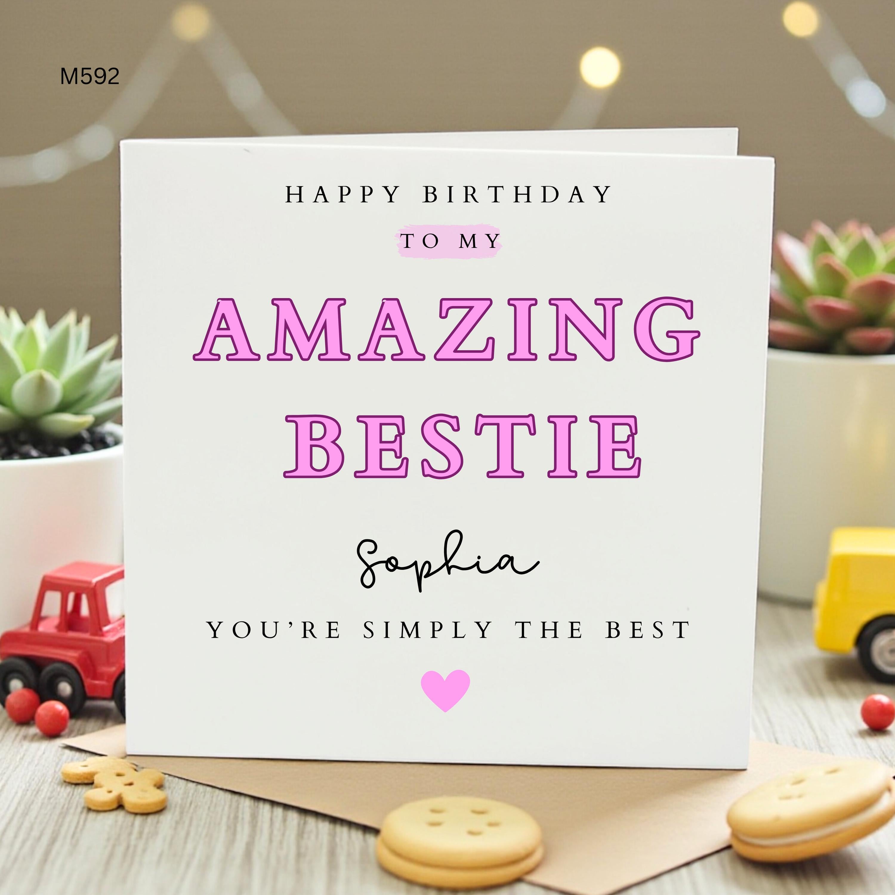 Personalized Birthday Card for Amazing Bestie , Custom Best Friend Greeting Card, Cute Pink BFF Card, You’re Simply The Best Gift
