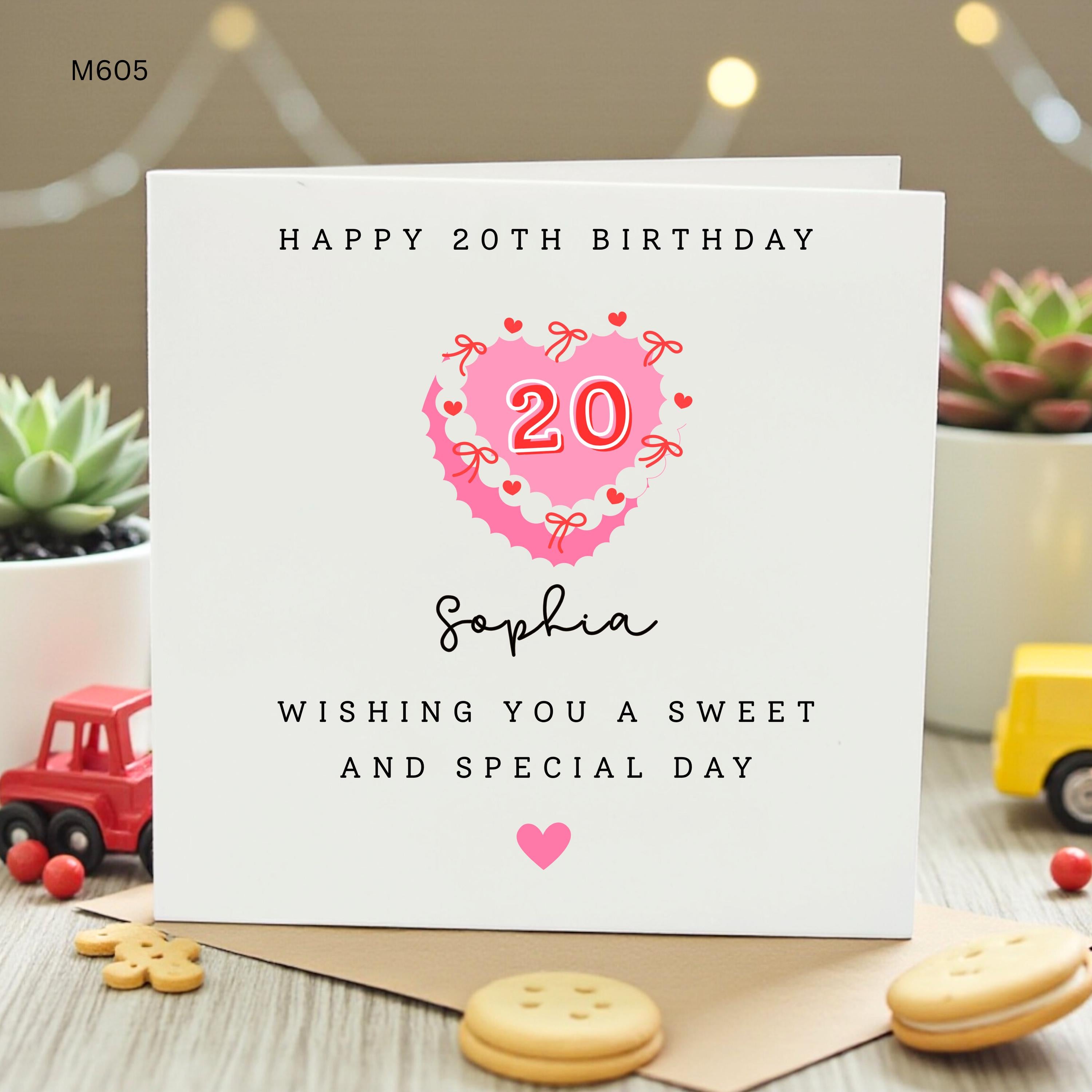 Personalized 20th Birthday Card for Her, Custom Twentieth Birthday Card Daughter, Cute Heart Birthday Card Friend, Happy 20th