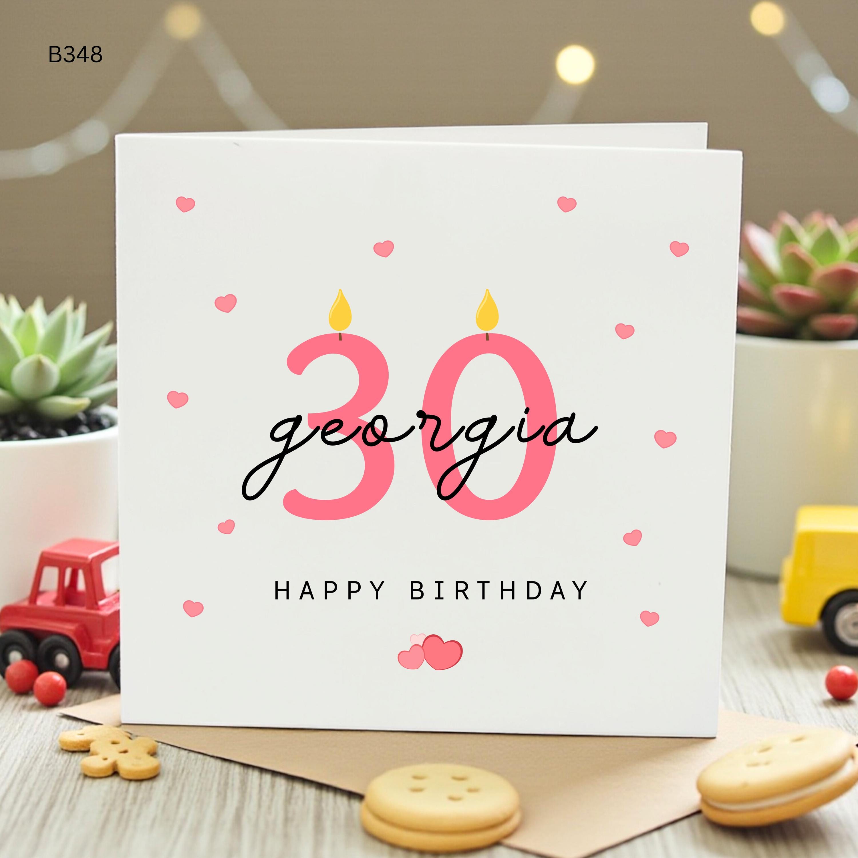 Personalized 30th Birthday Card for Her, Custom Name Happy 30th Birthday Pink Candle Card for Daughter Sister Bestie, Milestone Age 30