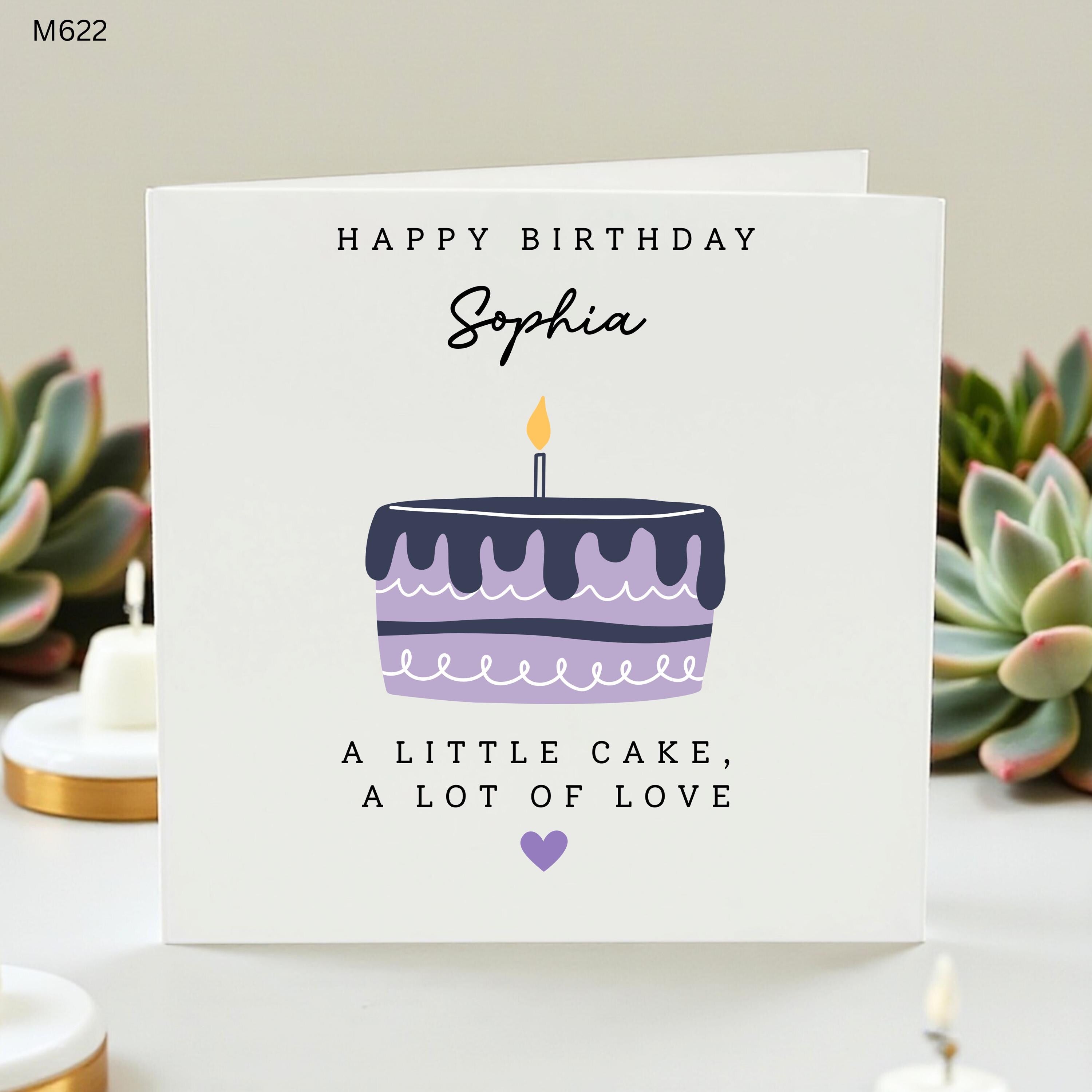 Personalized Birthday Card for Purple Cake Custom Name Card for Her Cute Handmade Birthday Greeting Card for Friend Daughter