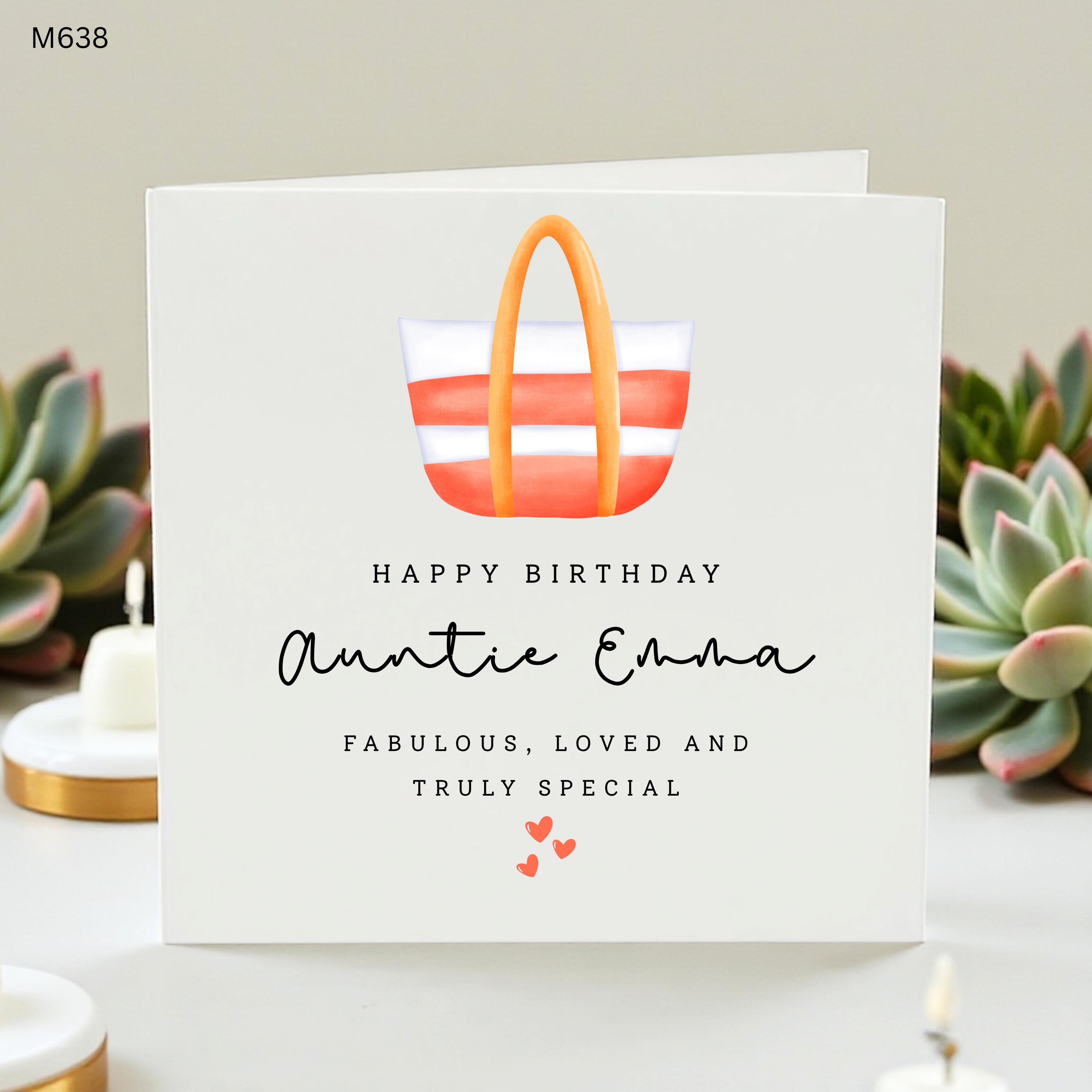 Personalised Auntie Birthday Card, Custom Name Card for Aunty Emma, Fabulous Aunt Birthday Gift, Cute Handbag Card, Special Card for Her