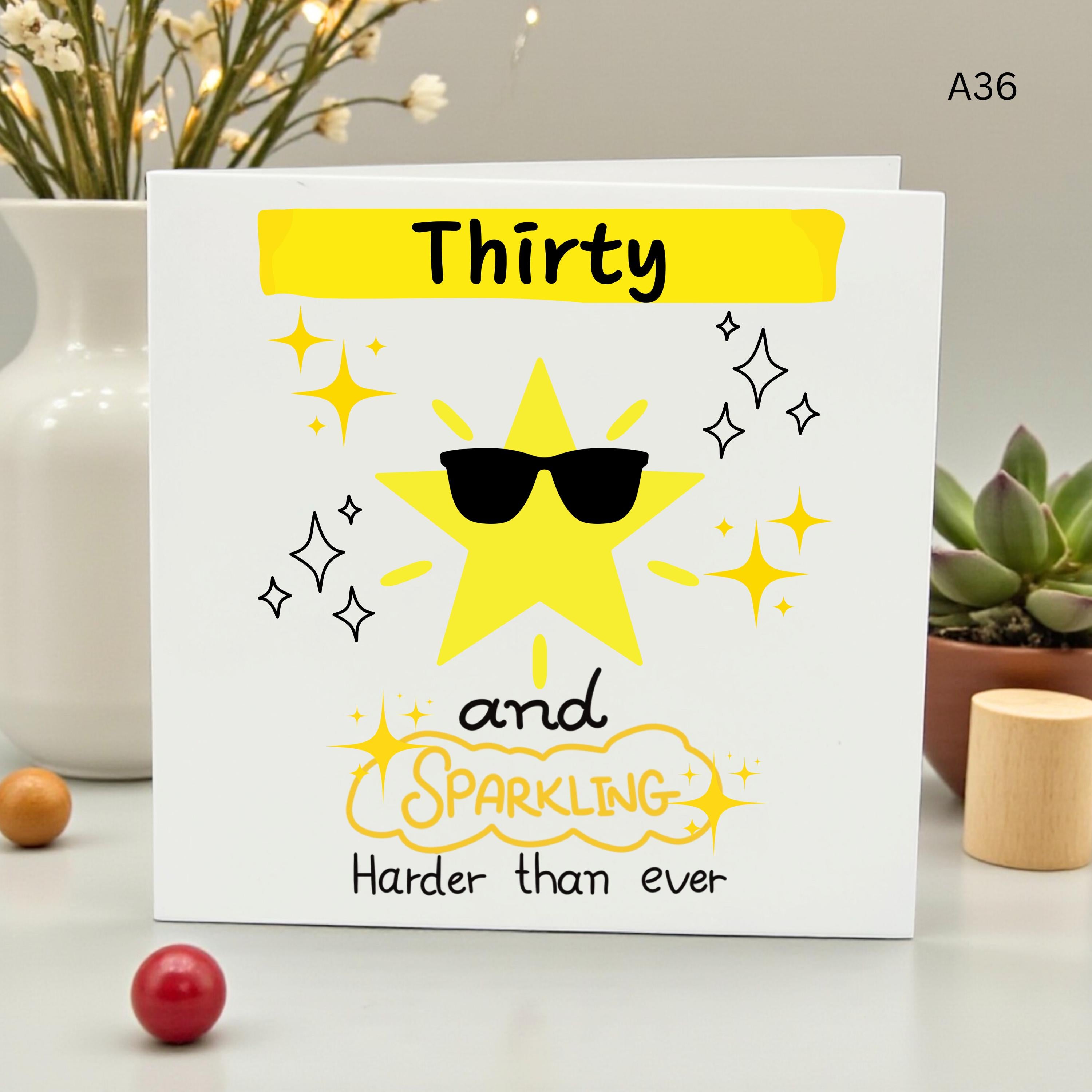 Happy 30th Birthday Card for Her, Thirtieth Birthday Gift Friend, Cute 30 and Sparkling Milestone Greeting Card, Sister Daughter,