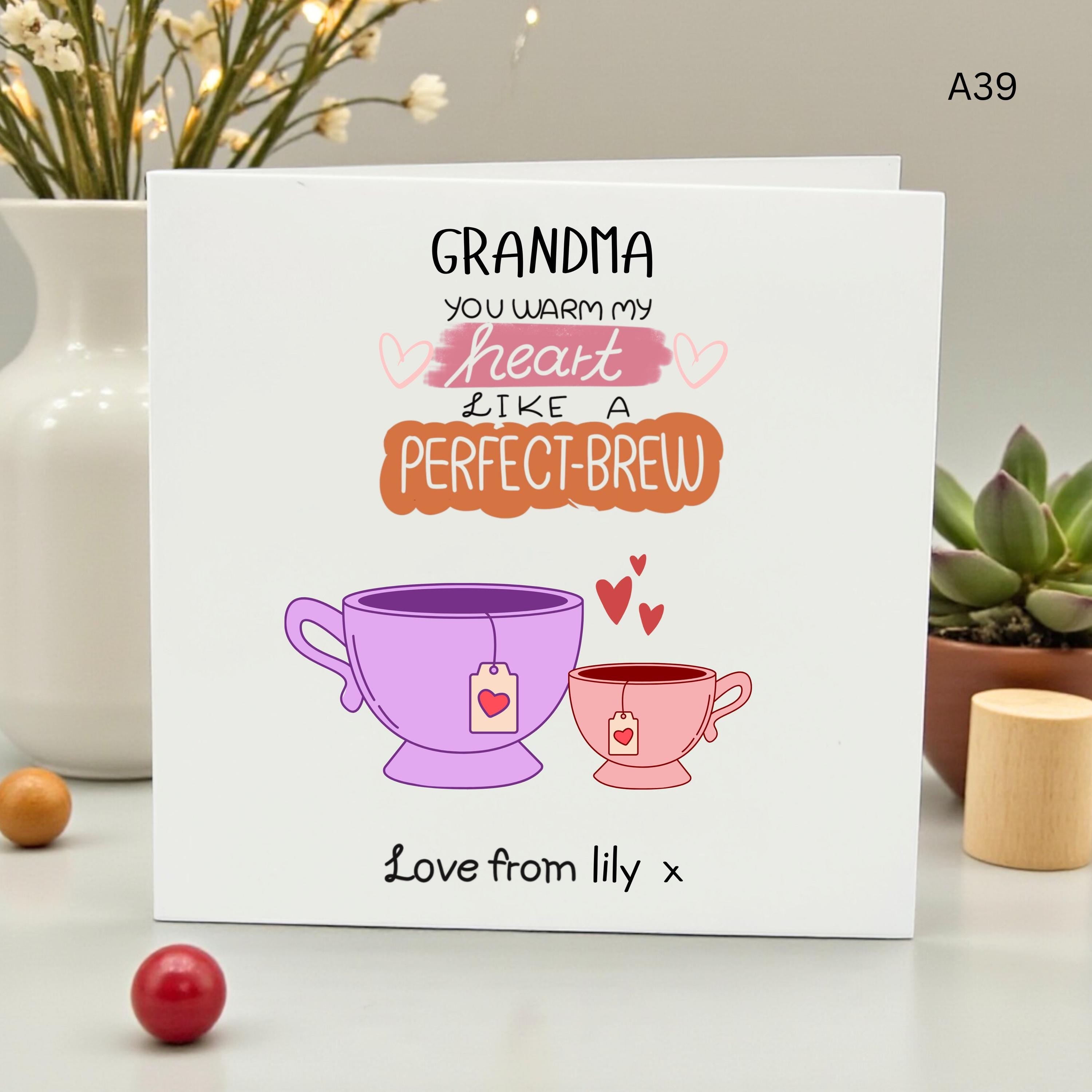 Personalized Grandma Birthday Card, You Warm My Heart Like A Perfect Brew, Custom Mother's Day Gift From Grandkids, Tea Lover Grandmother