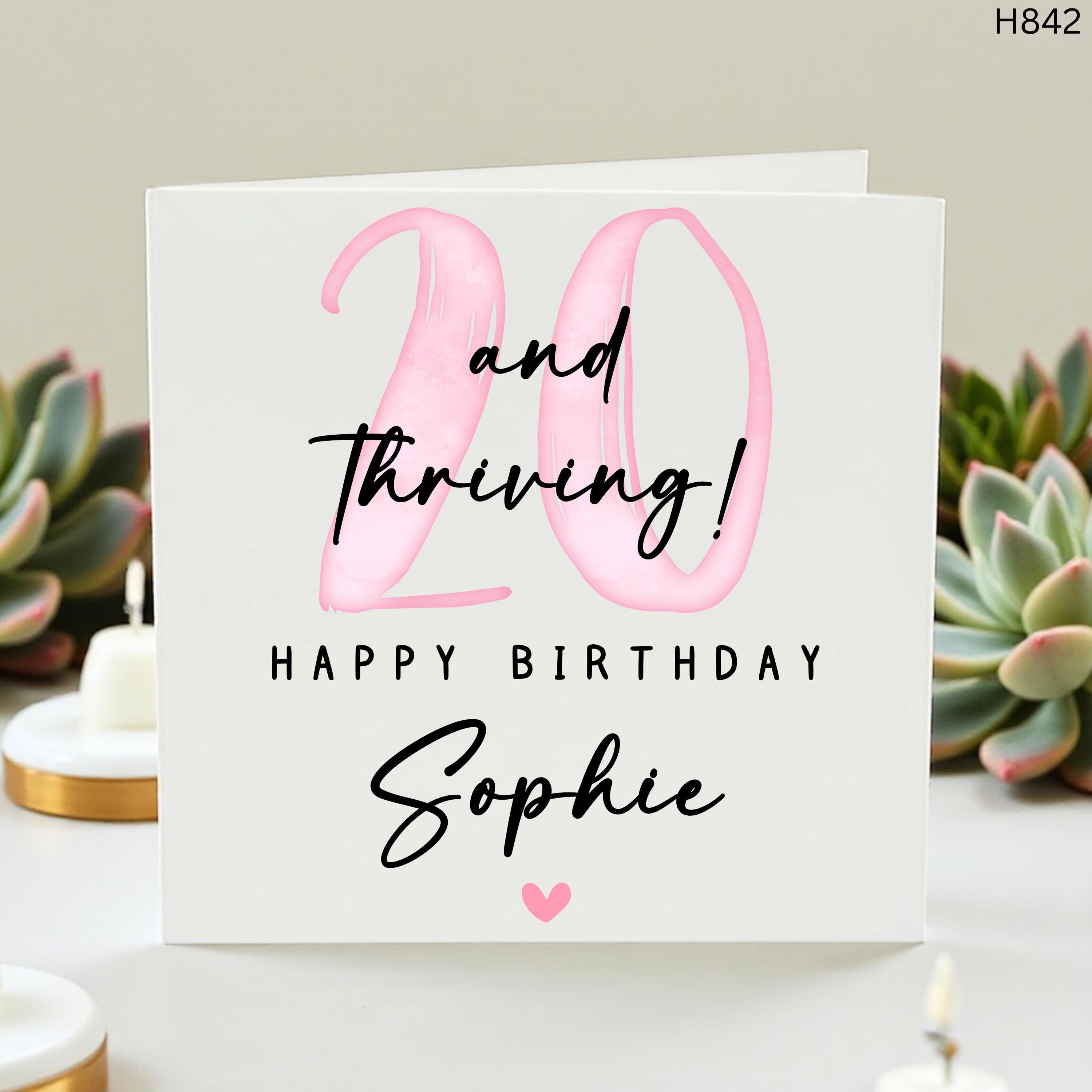 Personalised 20th Birthday Card for Her, 20 and Thriving Card, Pink 20th Birthday Card, Daughter Niece Sister Friend Birthday