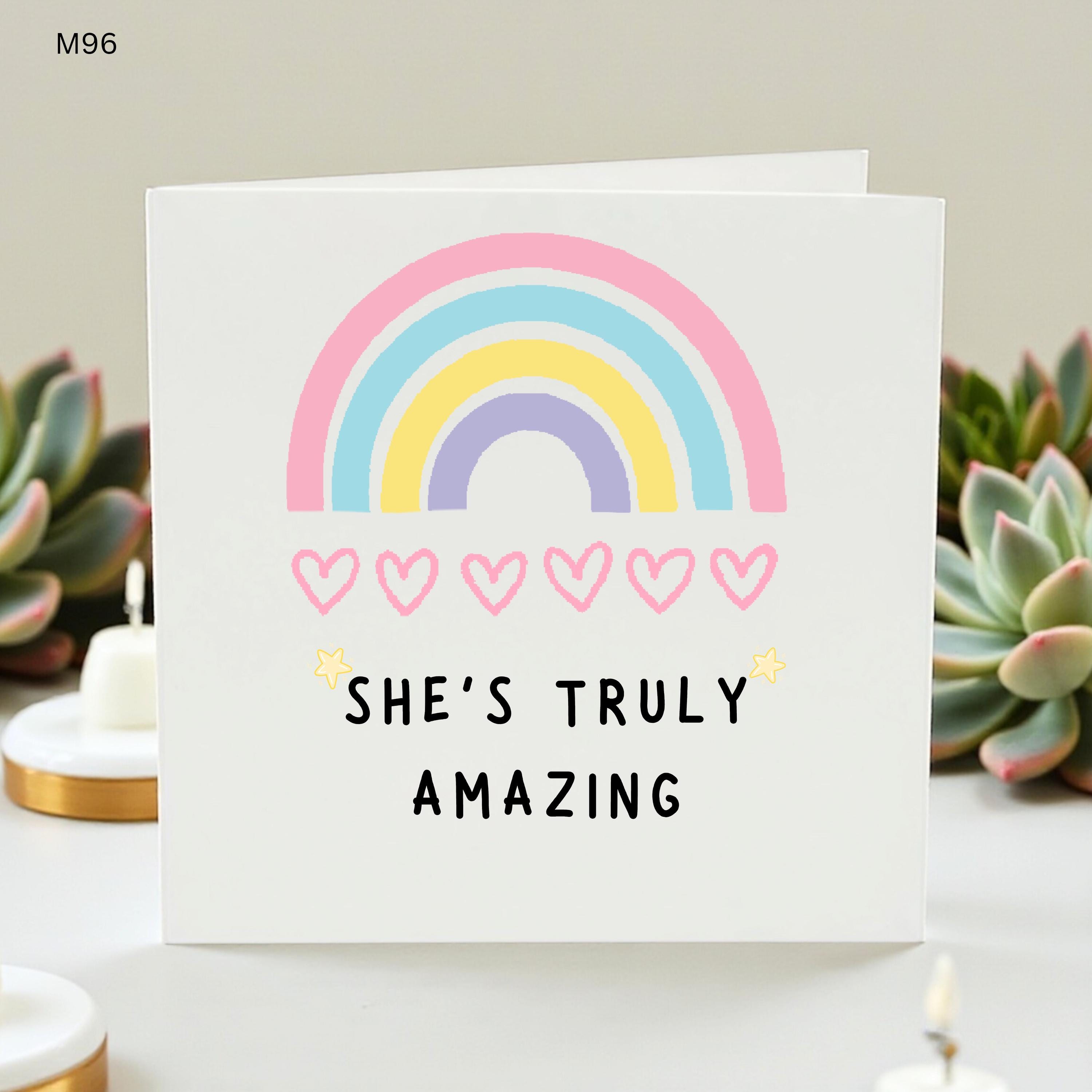 She's Truly Amazing Card For Her, Appreciation Card, Rainbow Love Card, Wife Girlfriend Birthday Card, Cute Thank You Card