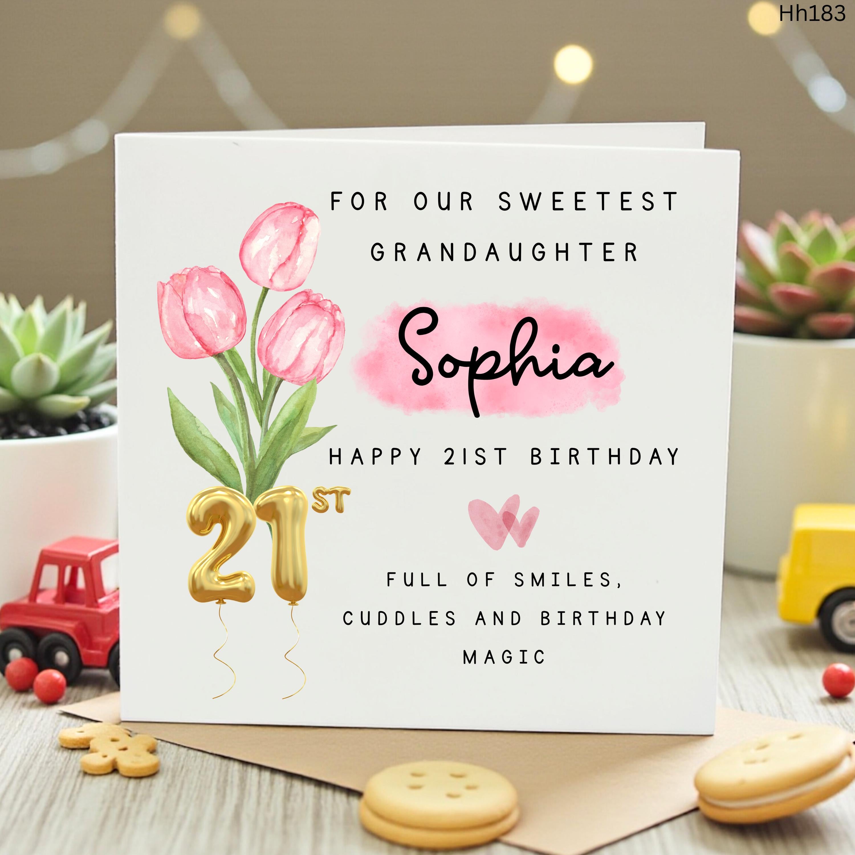 Personalized 21st Birthday Card Granddaughter, Custom 21st Card , Pink Tulip Card for Daughter Niece Goddaughter, Age 21 Card Girl