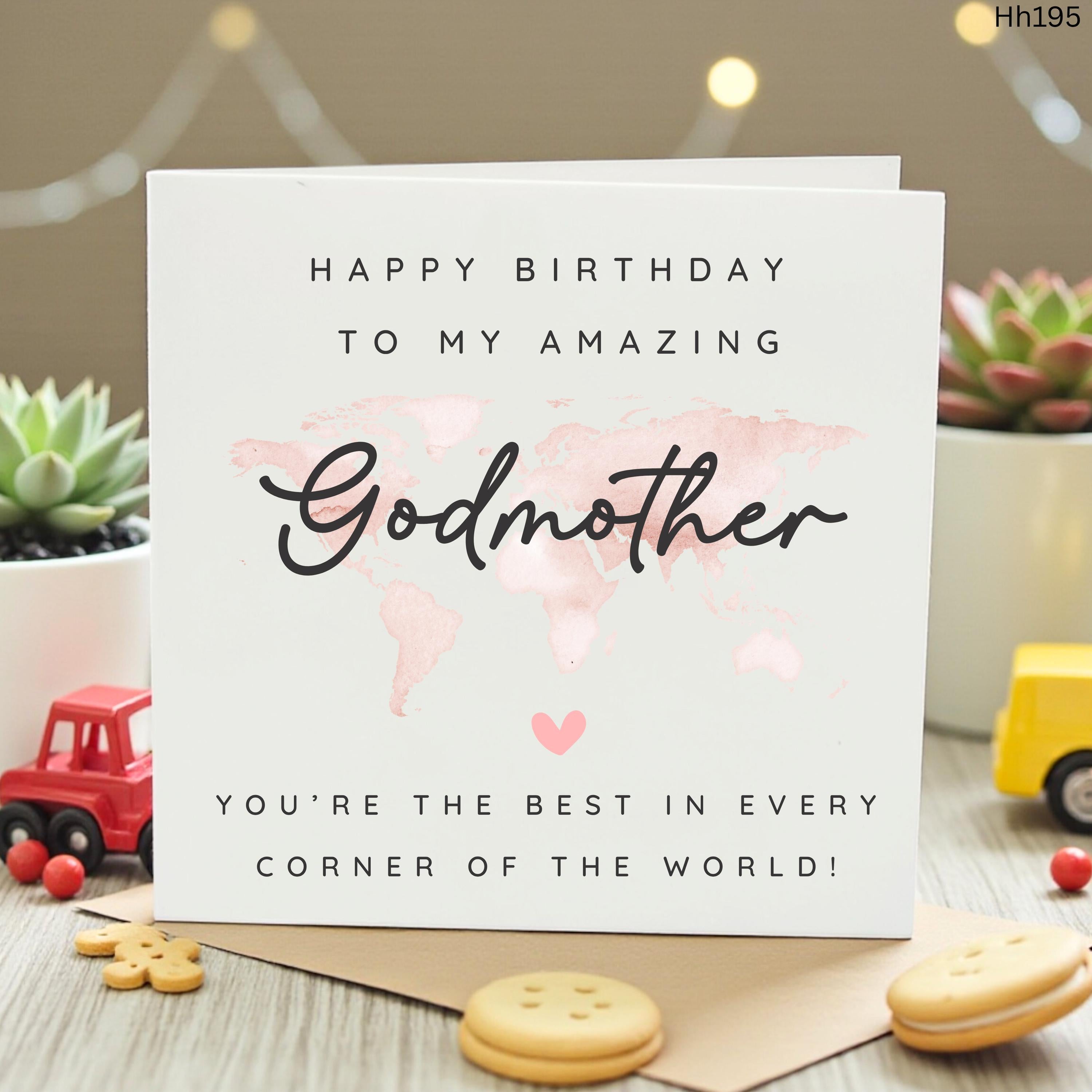 Happy Birthday Godmother Card, Best Godmother in the World Card, Cute Birthday Card for Godmother, Godmother Gift from Godchild, Pink Map